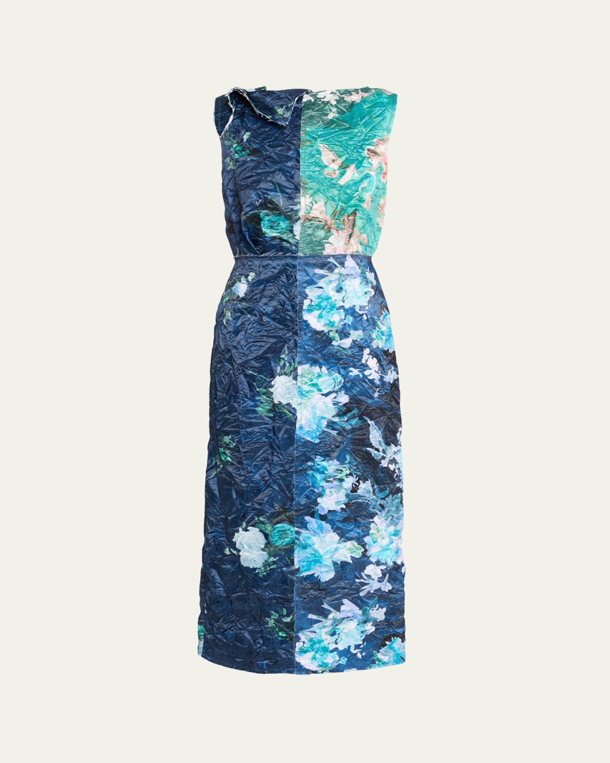 Erdem Reconstructed Crinkle Satin Sleeveless Midi Cocktail Dress