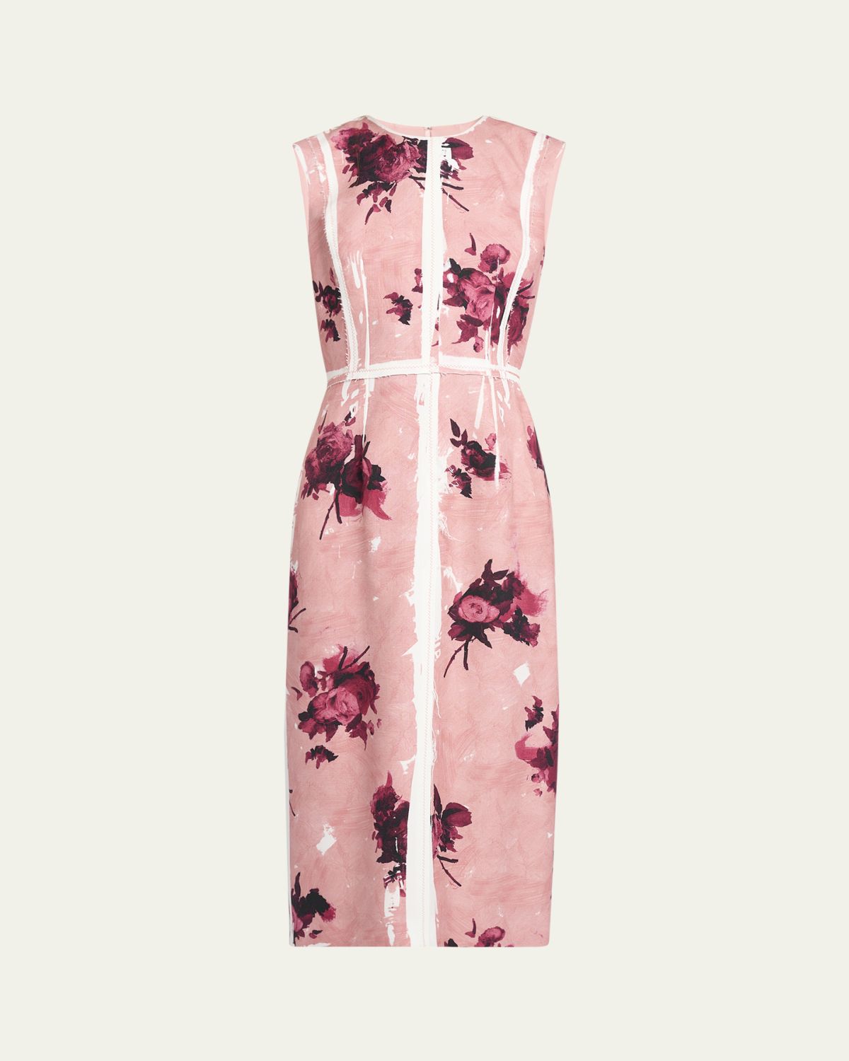 Erdem Abstract Rose Sleeveless Pencil Midi Dress