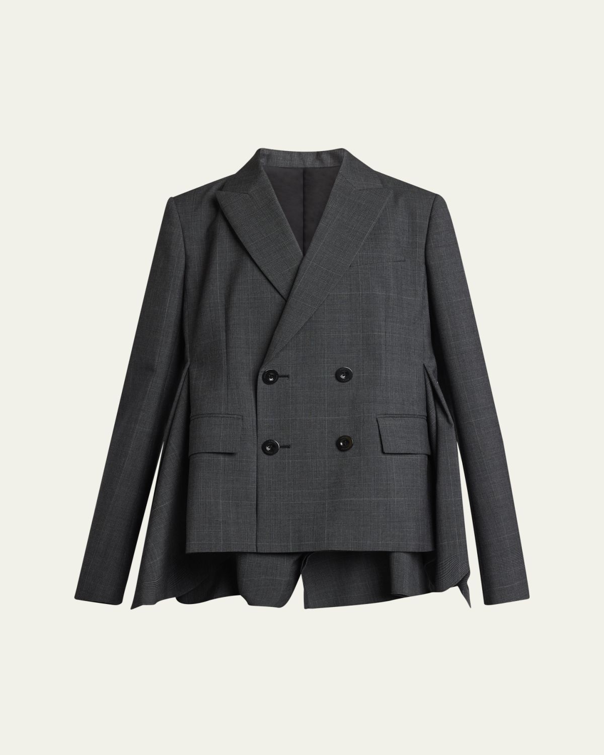 SACAI Glen Check Ruffle Double-Breasted Jacket