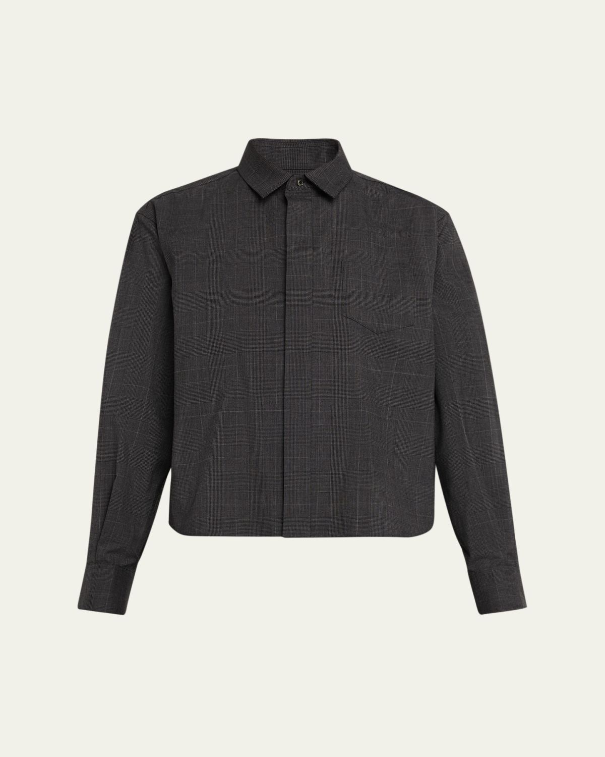 SACAI Glen Check Pleated Collared Shirt
