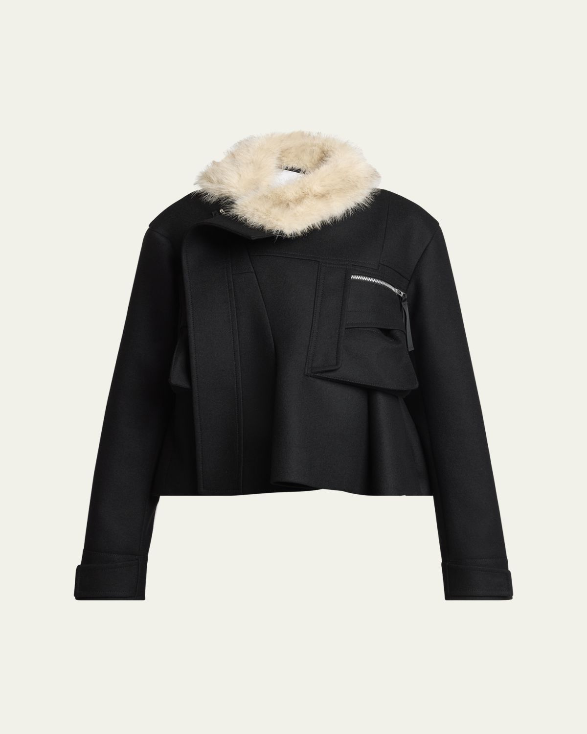 SACAI Faux-Fur Collar Wool Utility Jacket