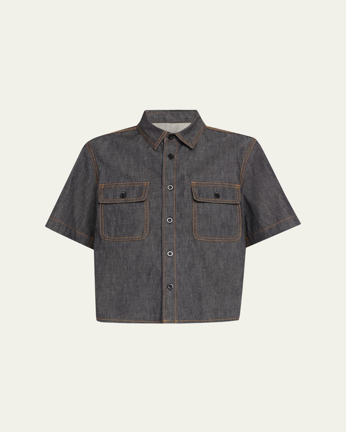SACAI Denim Nylon Hybrid Short-Sleeve Shirt