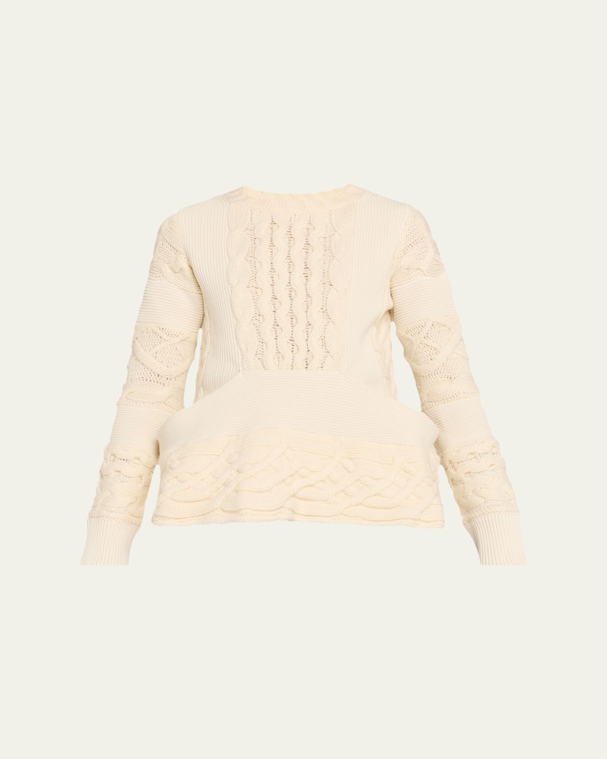 SACAI Cable Knit Peplum Sweater