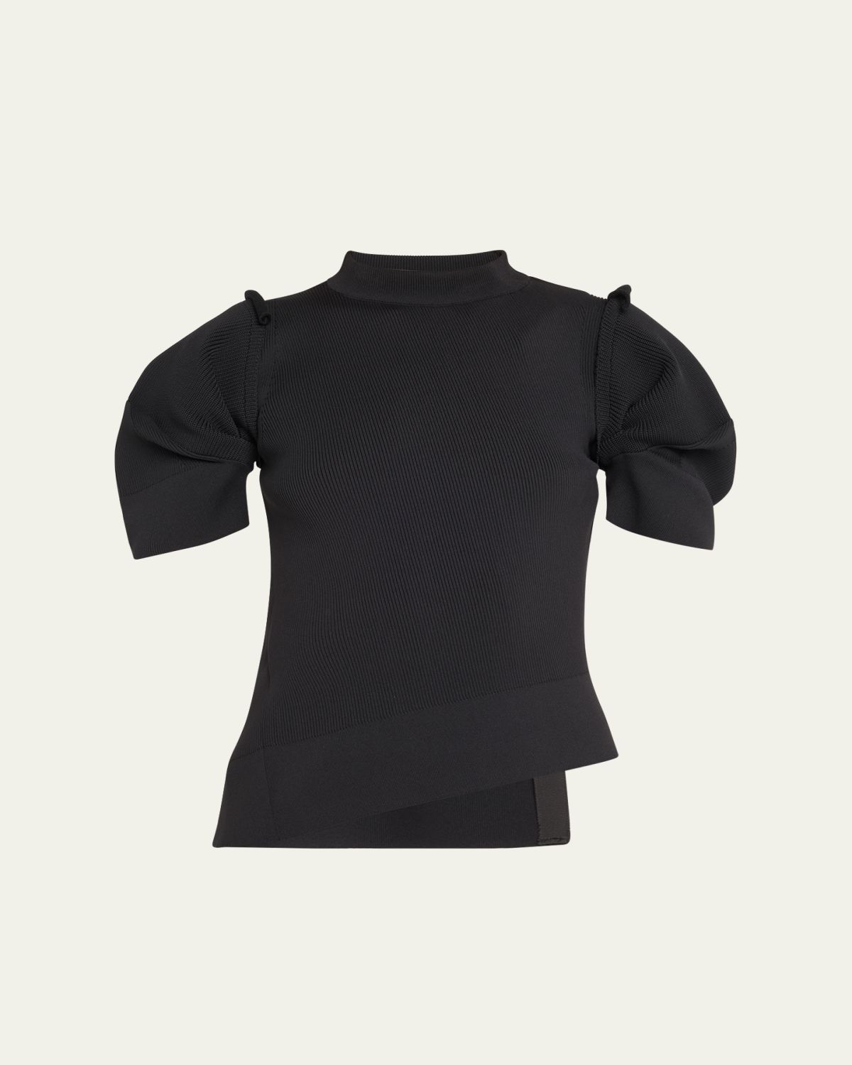 SACAI Asymmetric Pleated-Sleeve Sweater