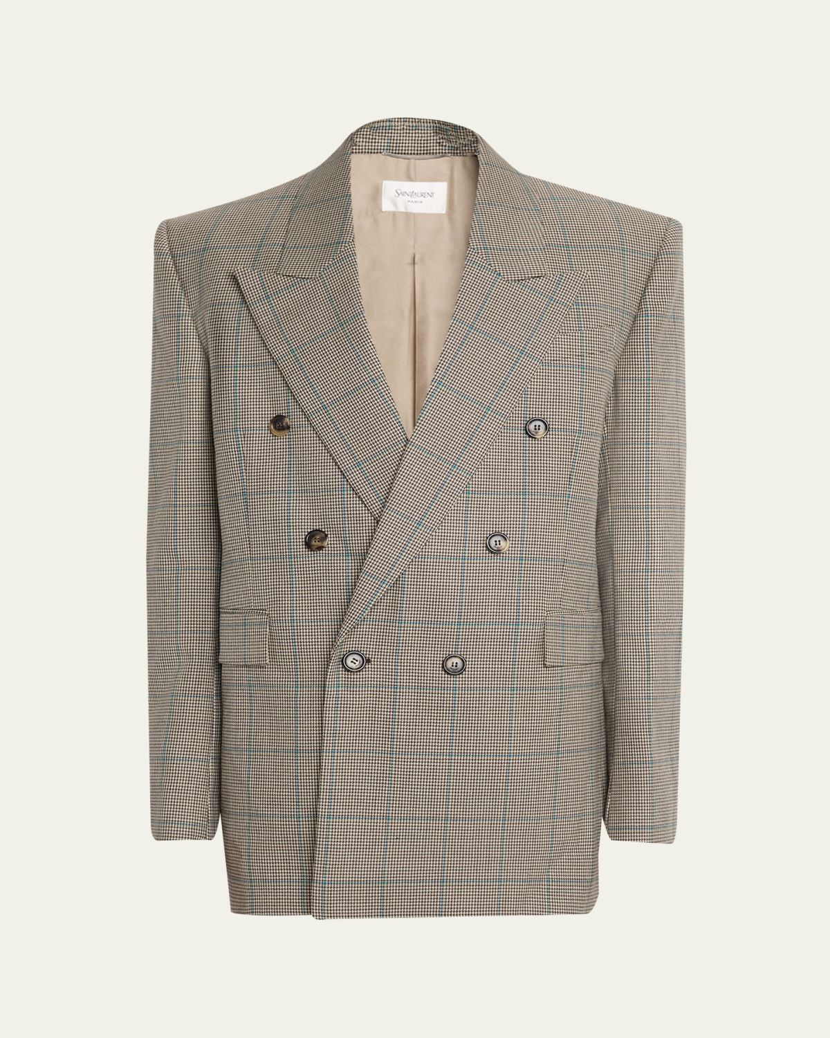 Saint Laurent Men's Double-Breasted Check Wool Blazer | Thumbnail 6 Saint Laurent Men's Double-Breasted Check Wool Blazer | Thumbnail 6