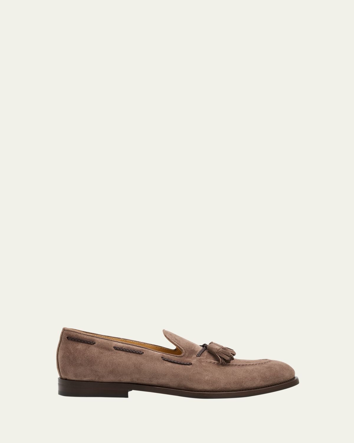 Brunello Cucinelli Men's Suede Braided Leather-Lace Tassel Loafers