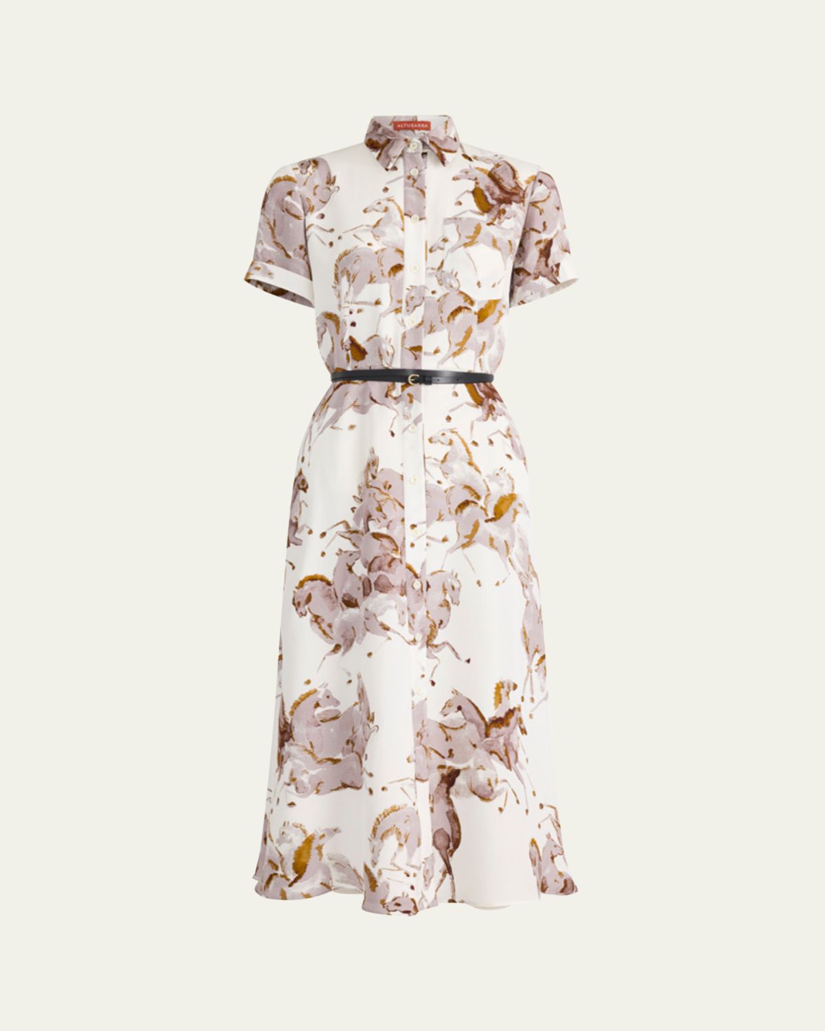 Altuzarra Kiera Horse-Print Silk Short-Sleeve Midi Shirtdress