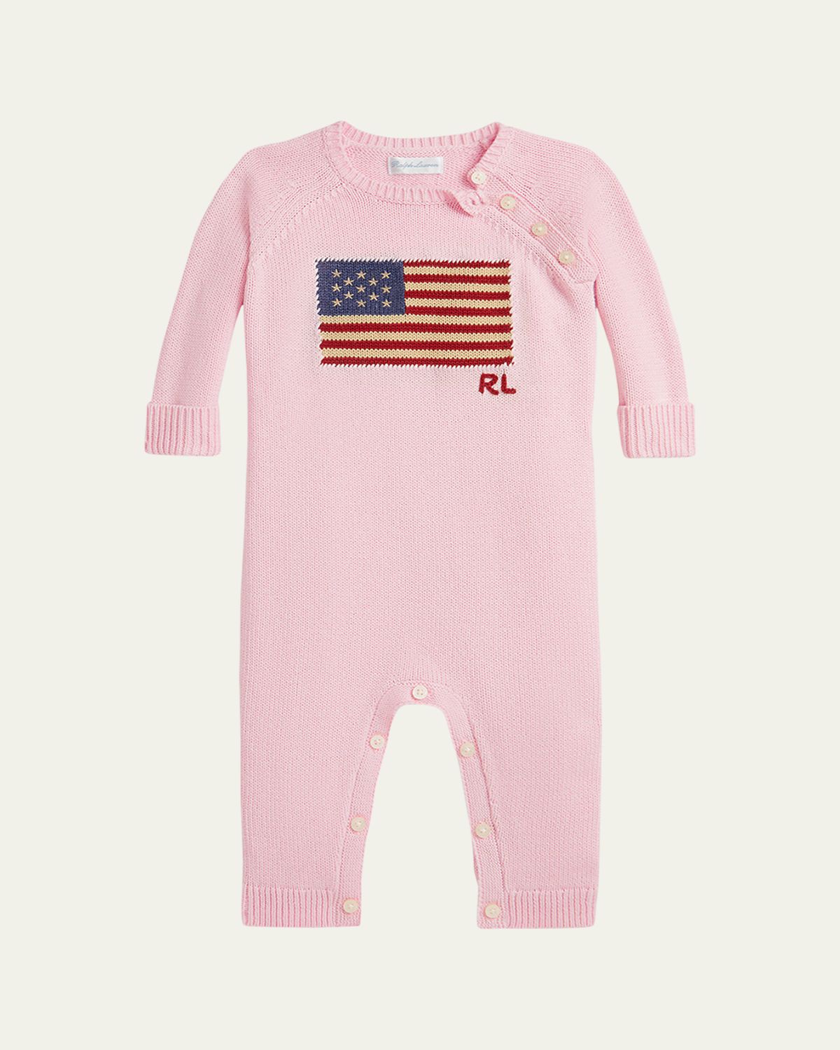 Ralph Lauren Childrenswear Girl's Cotton Flag One-Piece Coverall, Size Newborn-12M