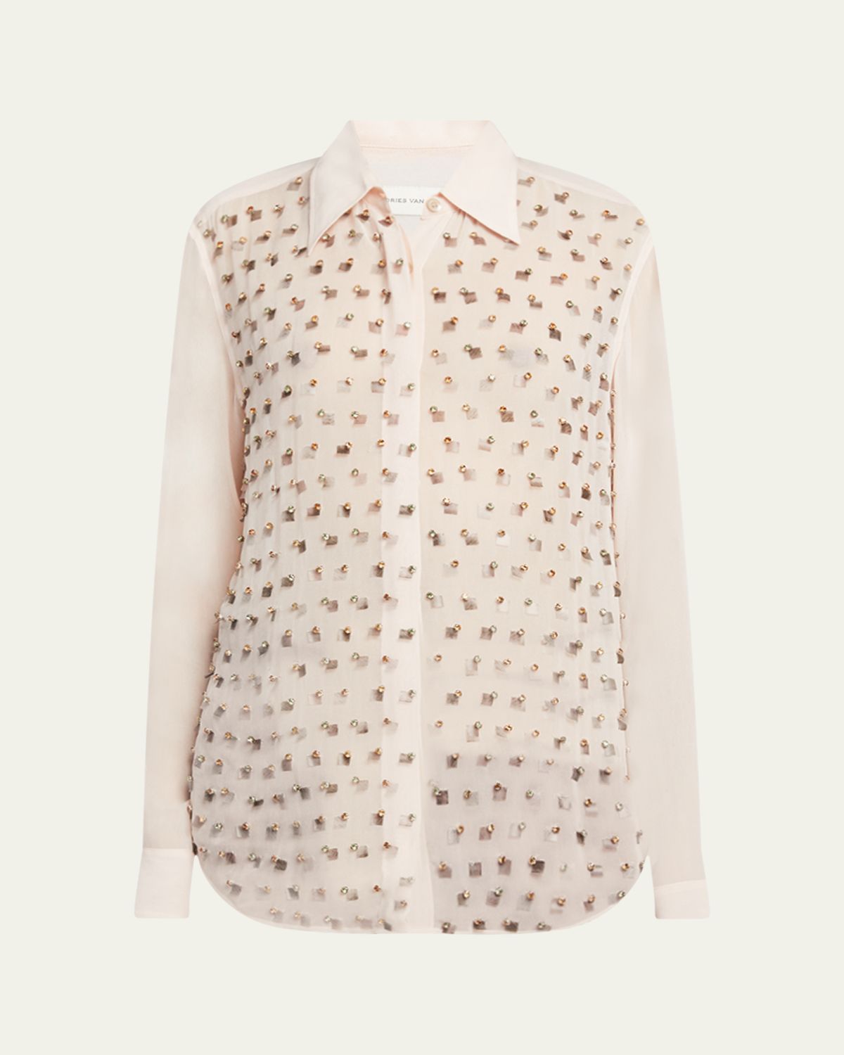 Dries Van Noten Chowy Embellished Sheer Button-Front Blouse