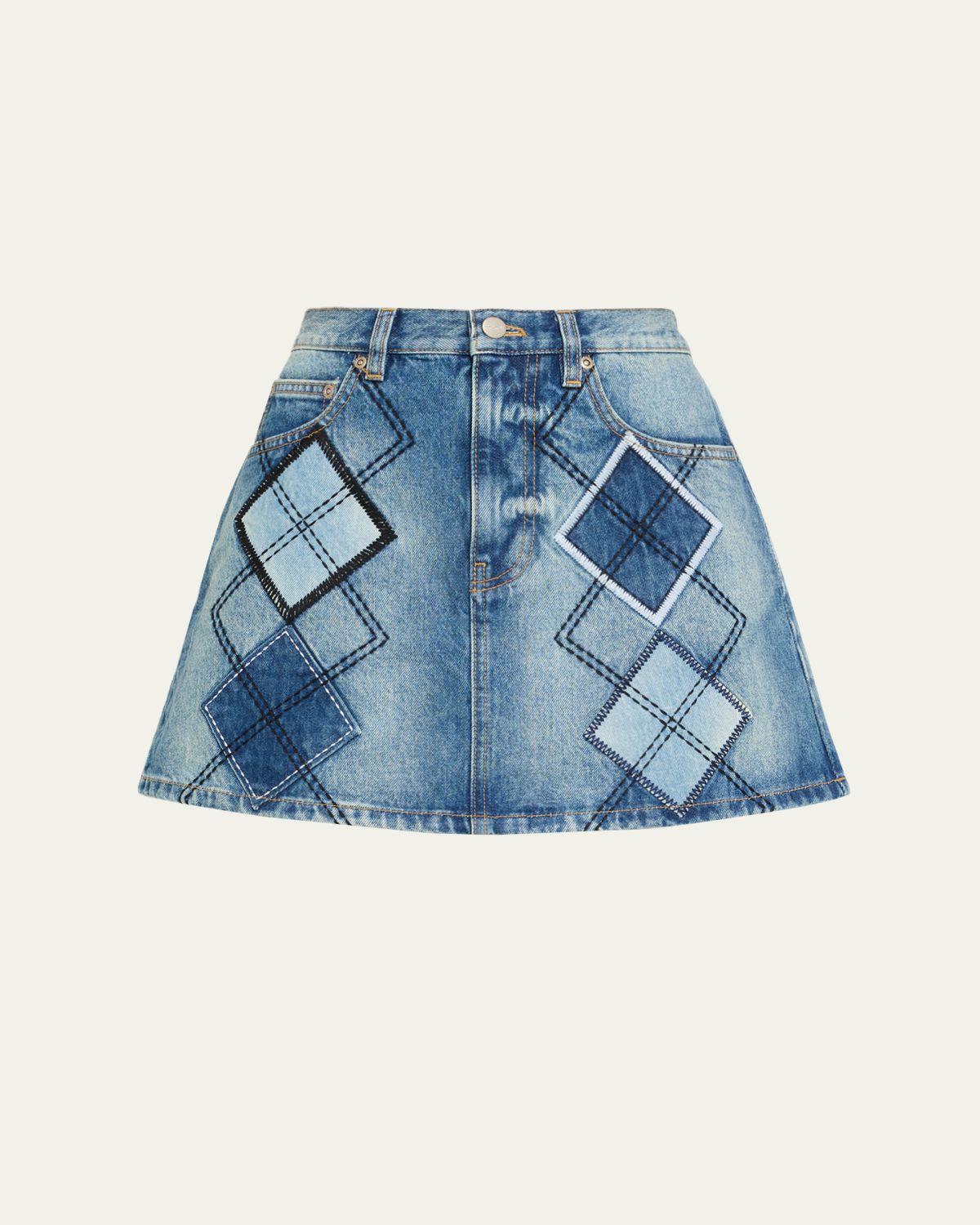 Marc Jacobs Argyle Patchwork Denim Mini Skirt