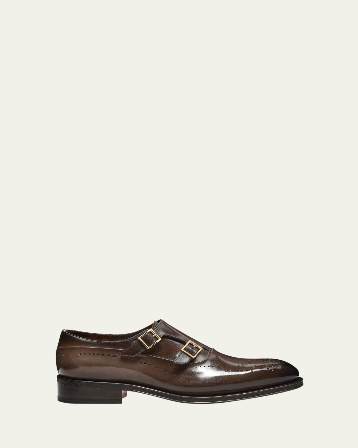 Santoni Men's Kaj Brogue Leather Double-Buckle Monk Strap Loafers