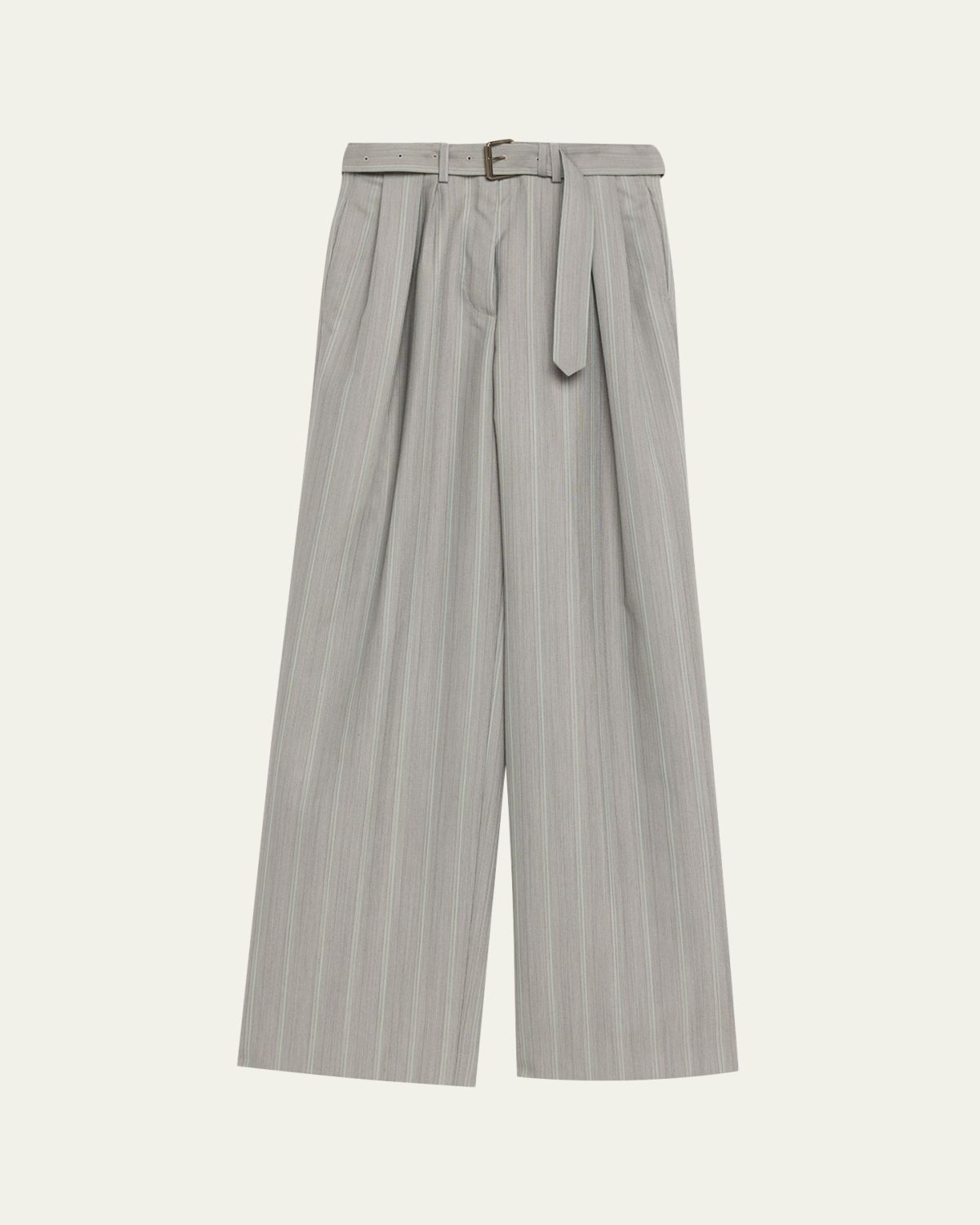 Dries Van Noten Peaches Belted Pinstripe Wide-Leg Pants