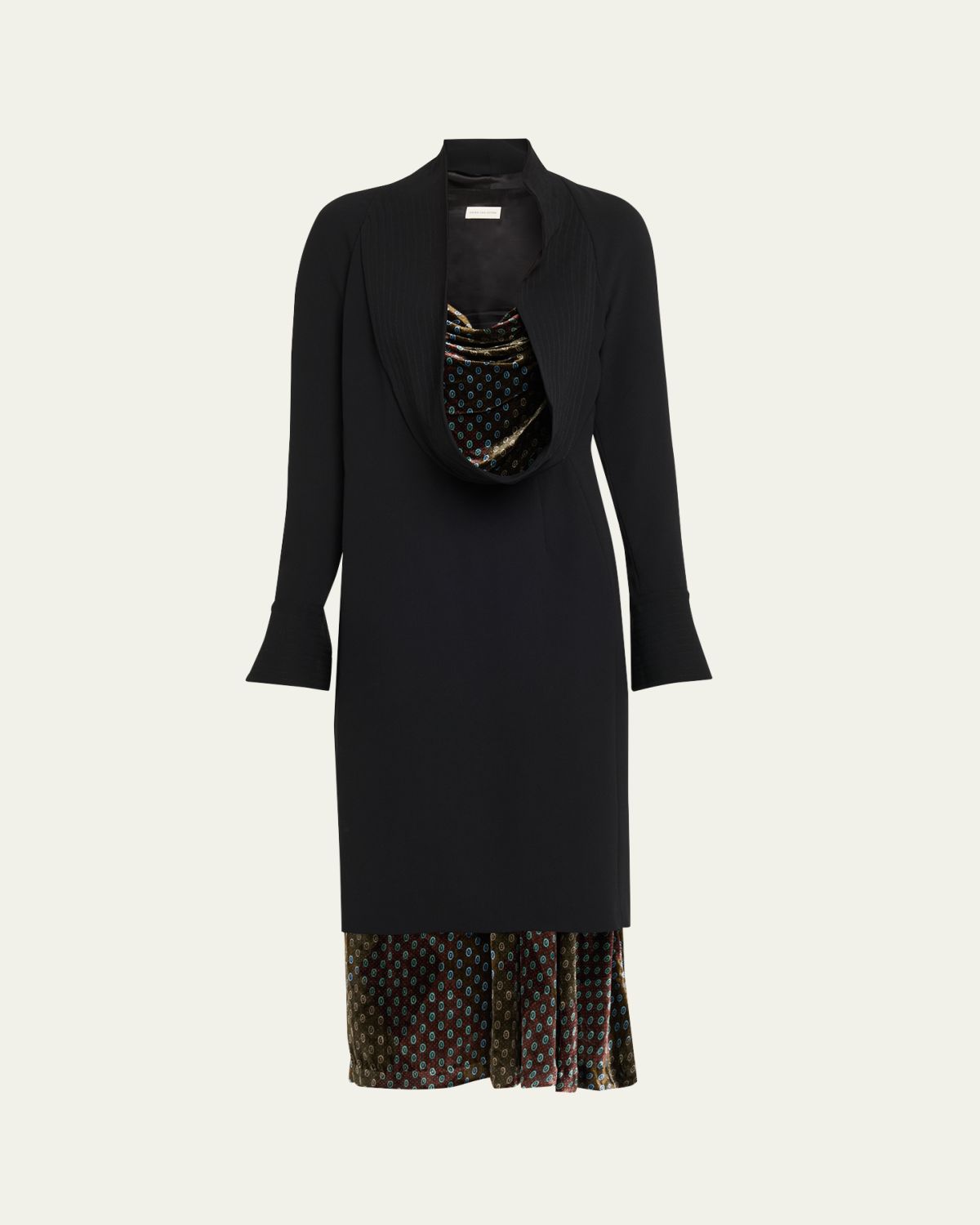 Dries Van Noten Delsey Cowl-Neck Long-Sleeve Midi Dress