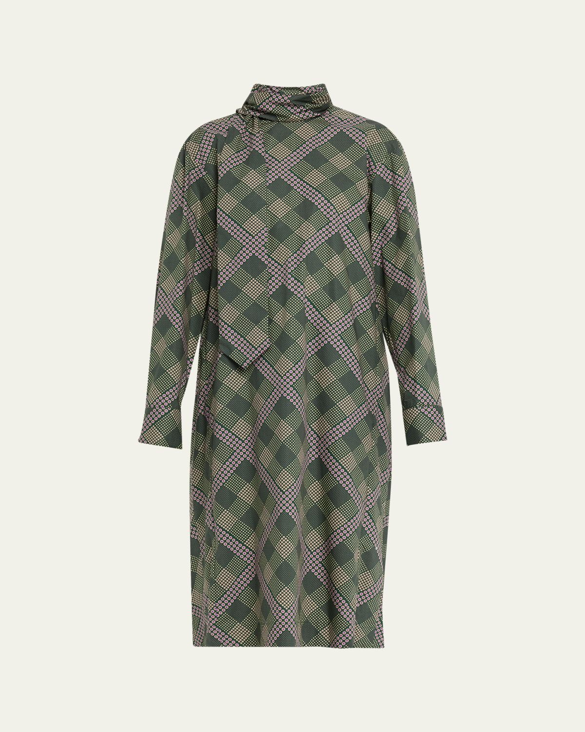 Dries Van Noten Doddy Scarf-Neck Check-Print Midi Dress