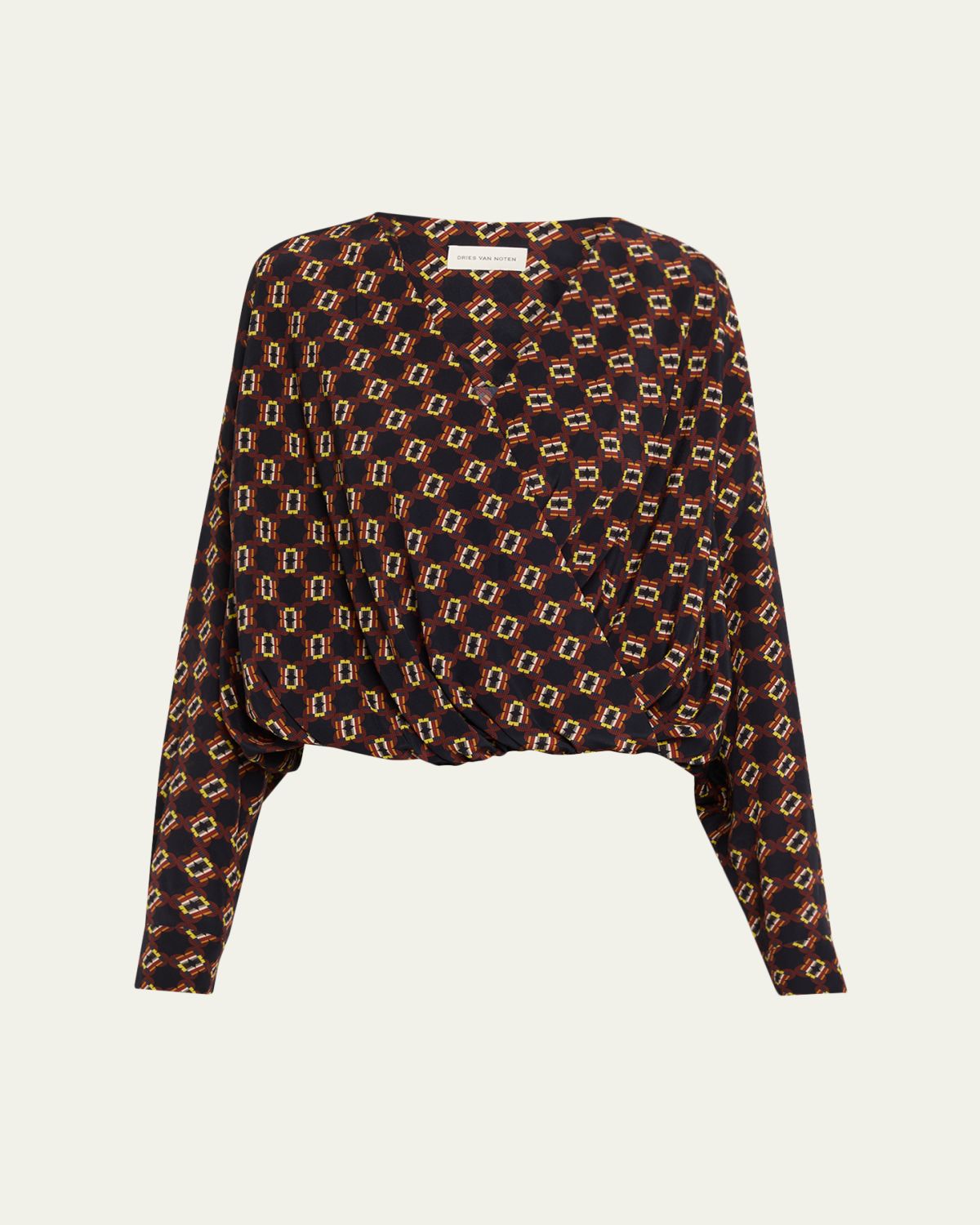 Dries Van Noten Camiel Printed Silk Long-Sleeve Wrap Top