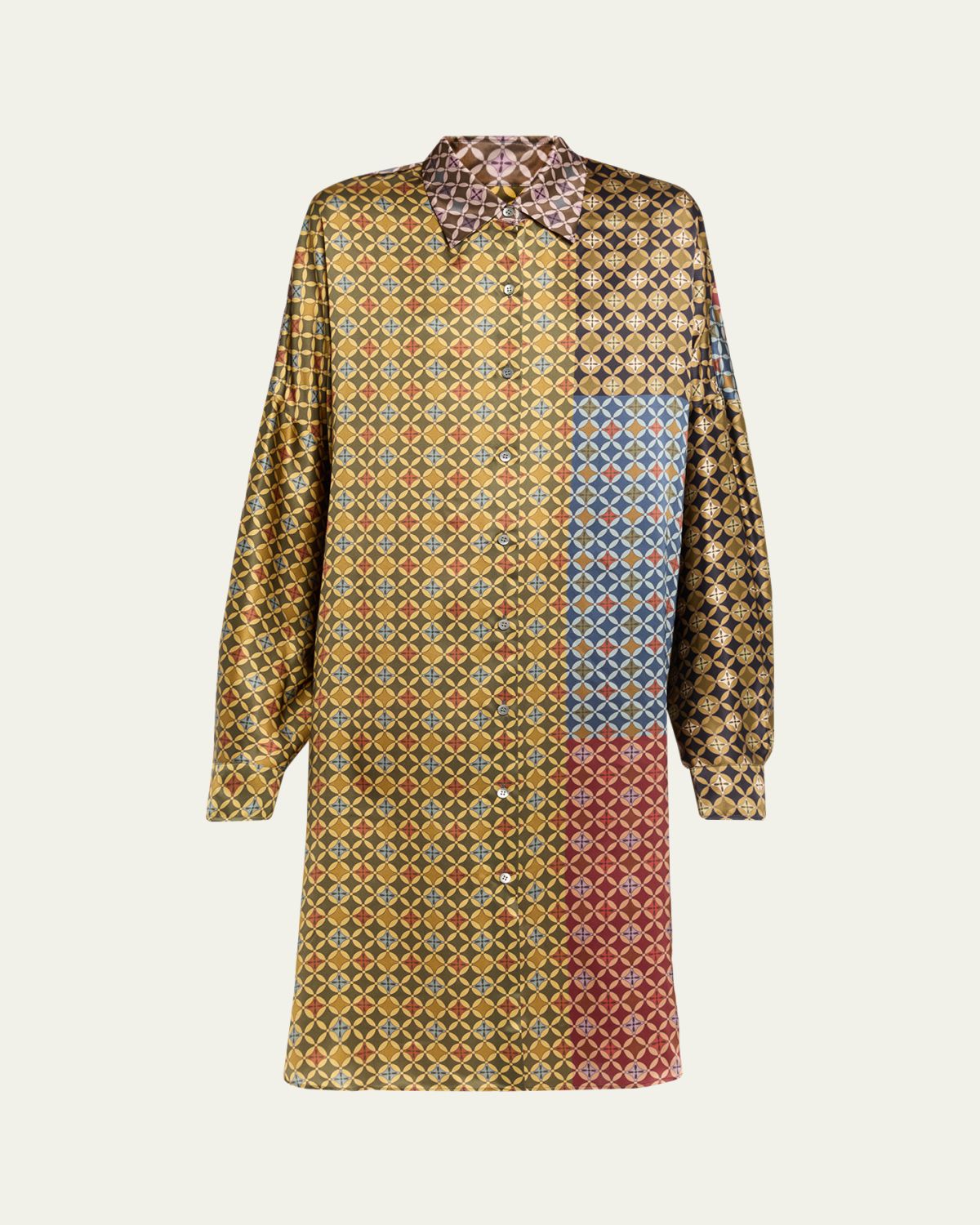 Dries Van Noten Dasia Patchwork Print Silk Shirtdress