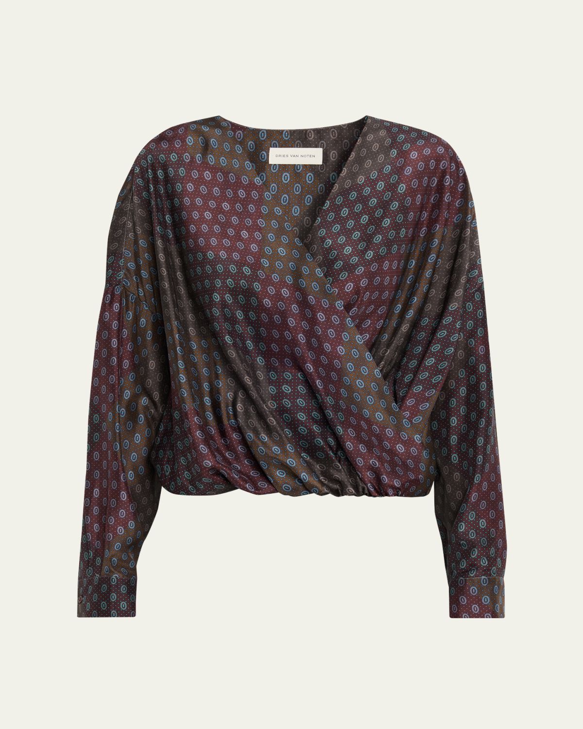 Dries Van Noten Camiel Printed Long-Sleeve Wrap Top