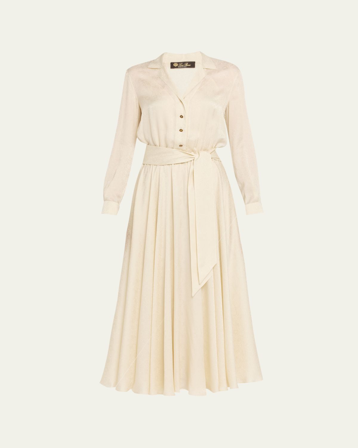 Loro Piana Nevis Belted Silk Jacquard Midi Shirtdress