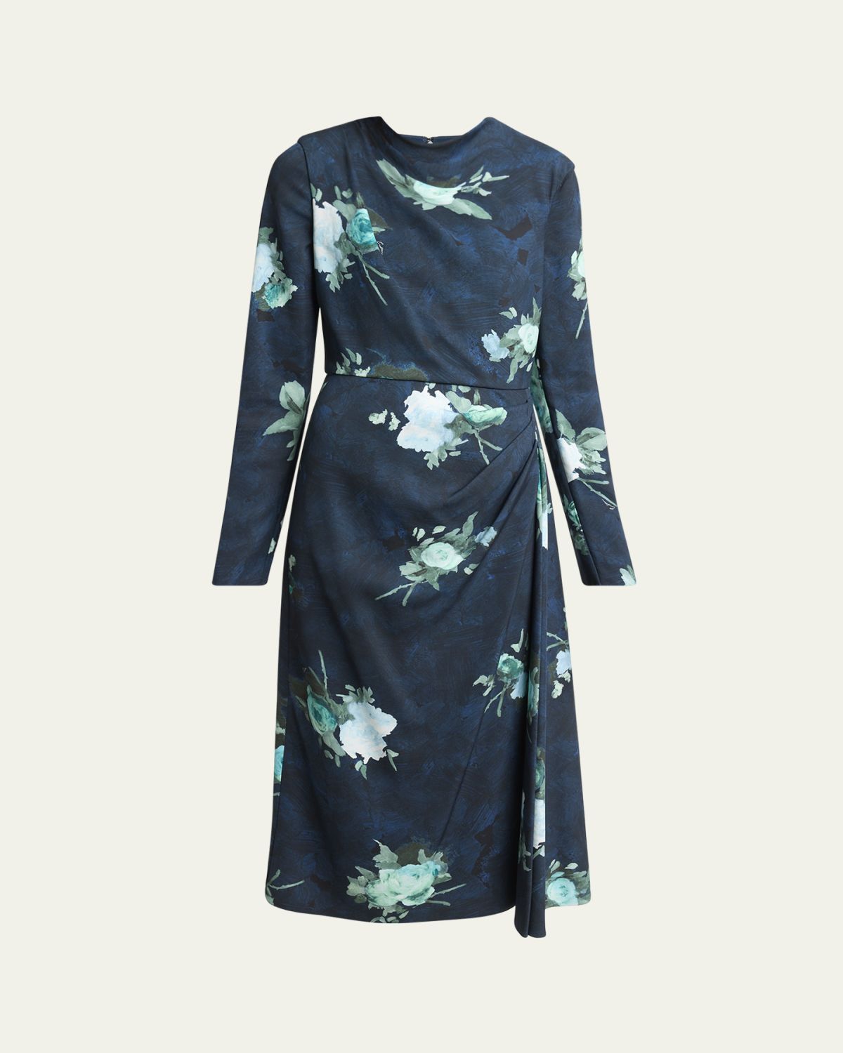 Erdem Floral Long-Sleeve Draped Midi Dress