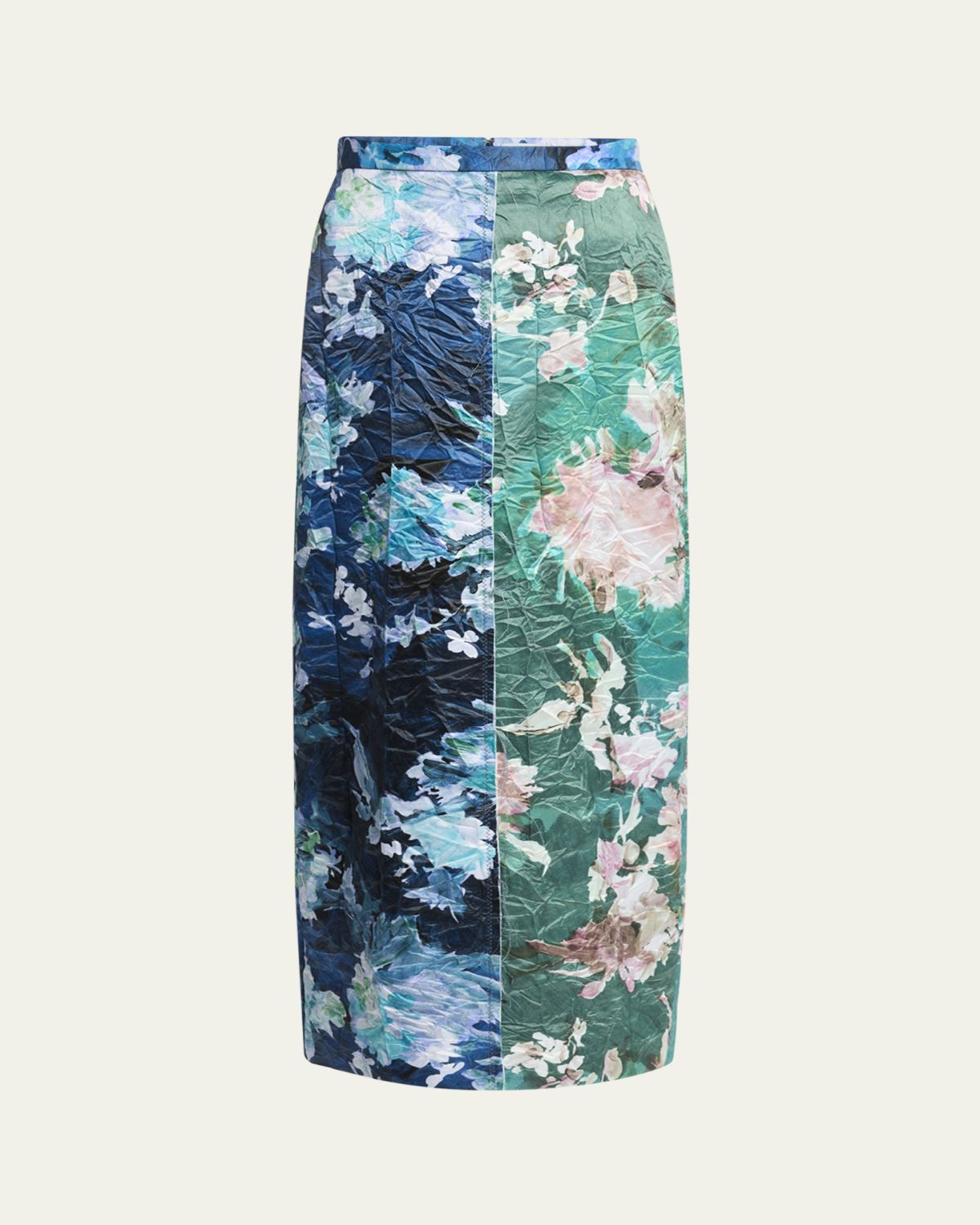 Erdem Colorblock Floral Satin Midi Pencil Skirt