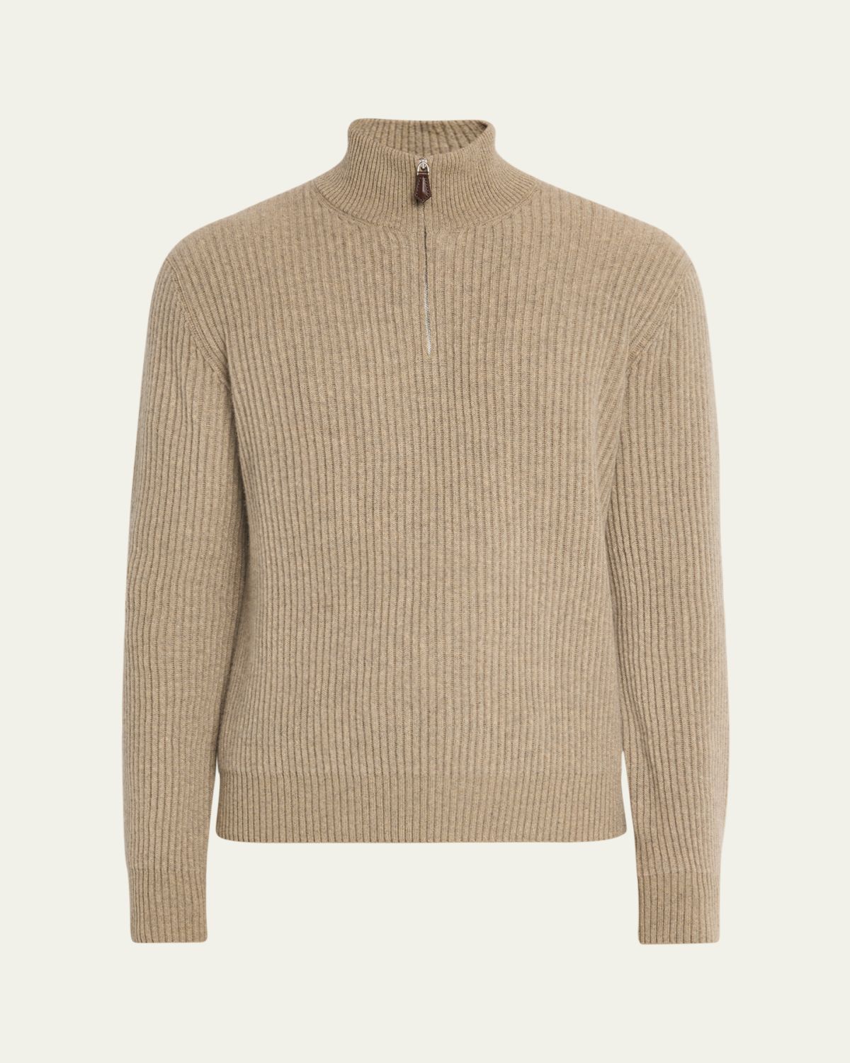 Loro Piana Men's Plane Tree Baby Cashmere Ribbed Half-Zip Sweater