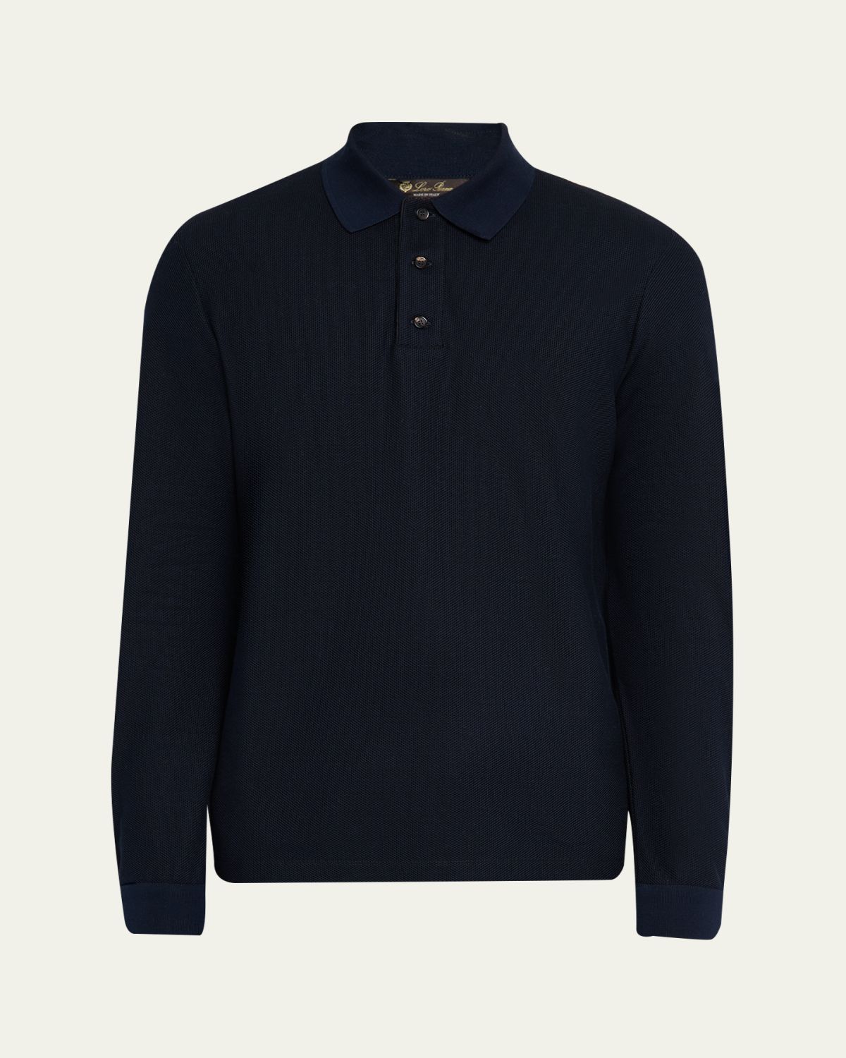 Loro Piana Men's Cerro Cotton and Cashmere Long-Sleeve Polo Shirt