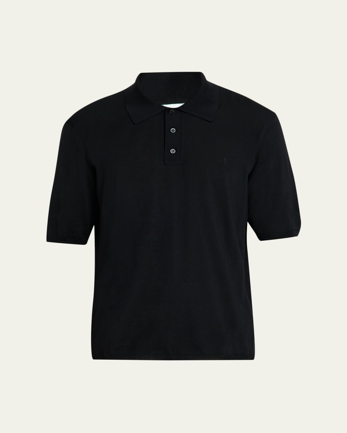 Saint Laurent Men's Cassandre Wool Short-Sleeved Polo Shirt | Thumbnail 6