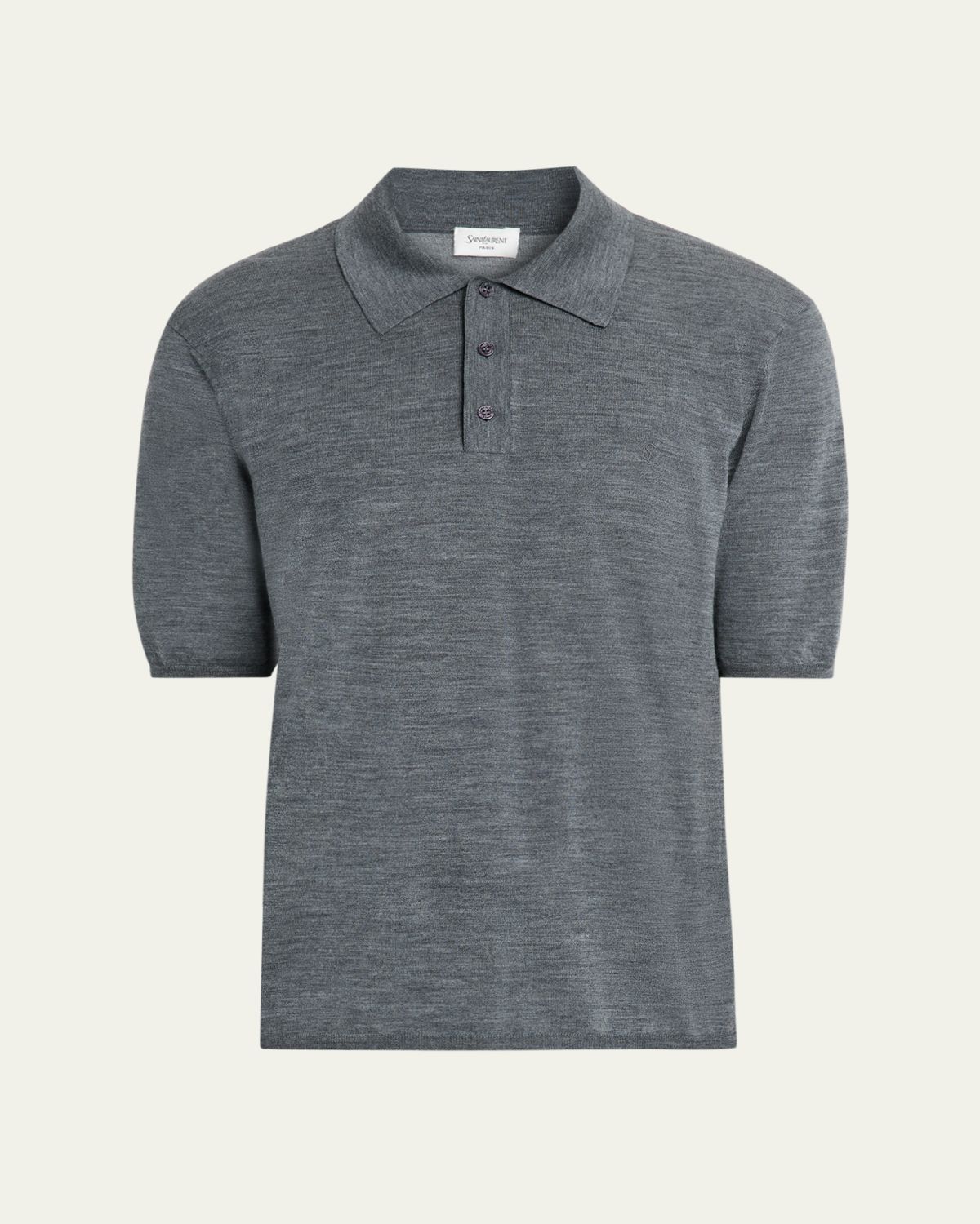 Saint Laurent Men's Cassandre Wool Short-Sleeved Polo Shirt