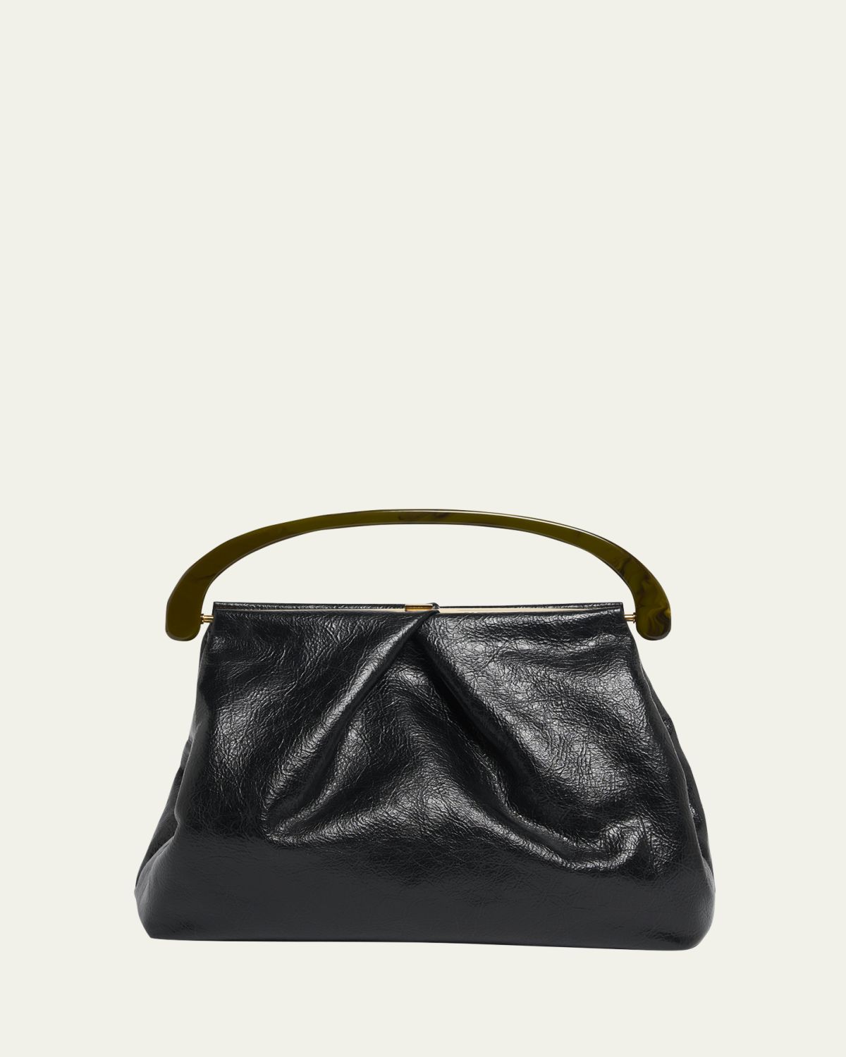 Dries Van Noten Pleated Crinkled Leather Top-Handle Bag