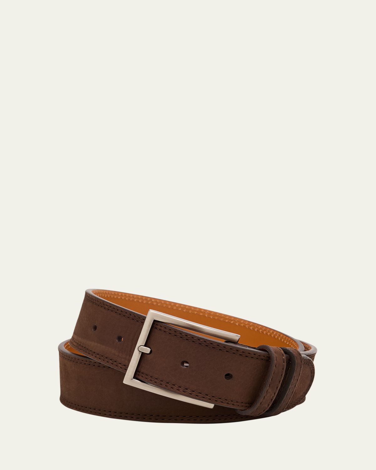 Magnanni Men's Eastwood Textured Suede Leather Belt, Brown
