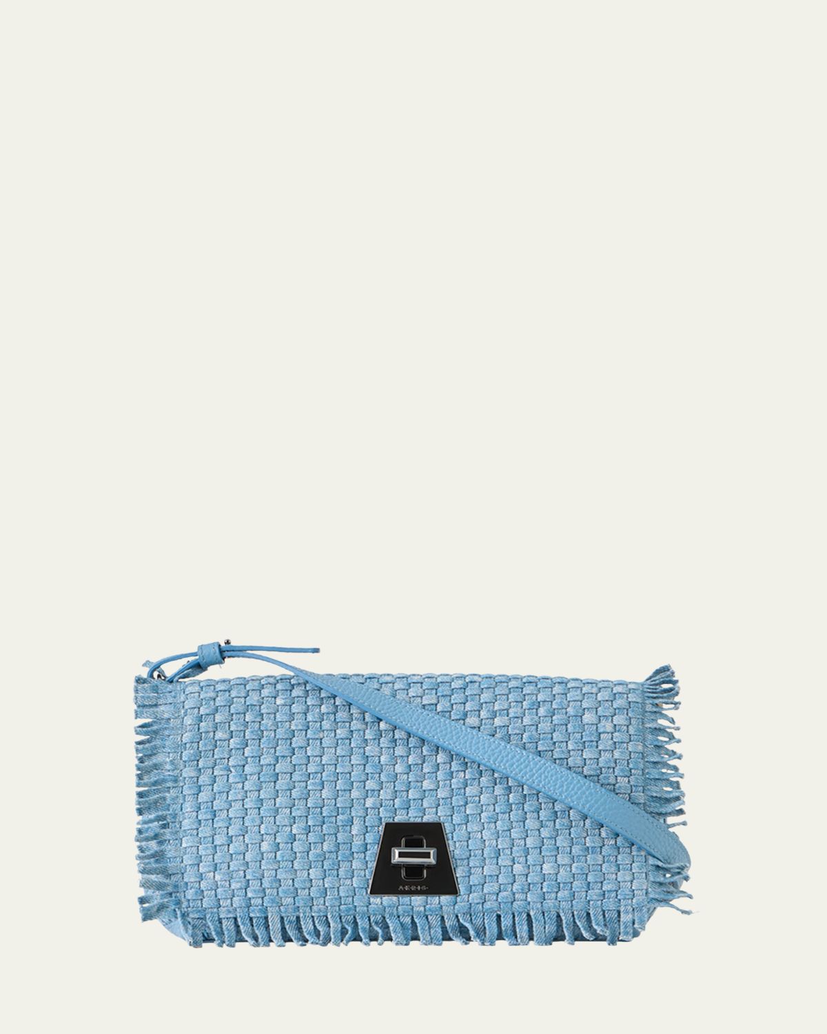 Akris Anouk Fringed Woven Cotton Twill Clutch Bag