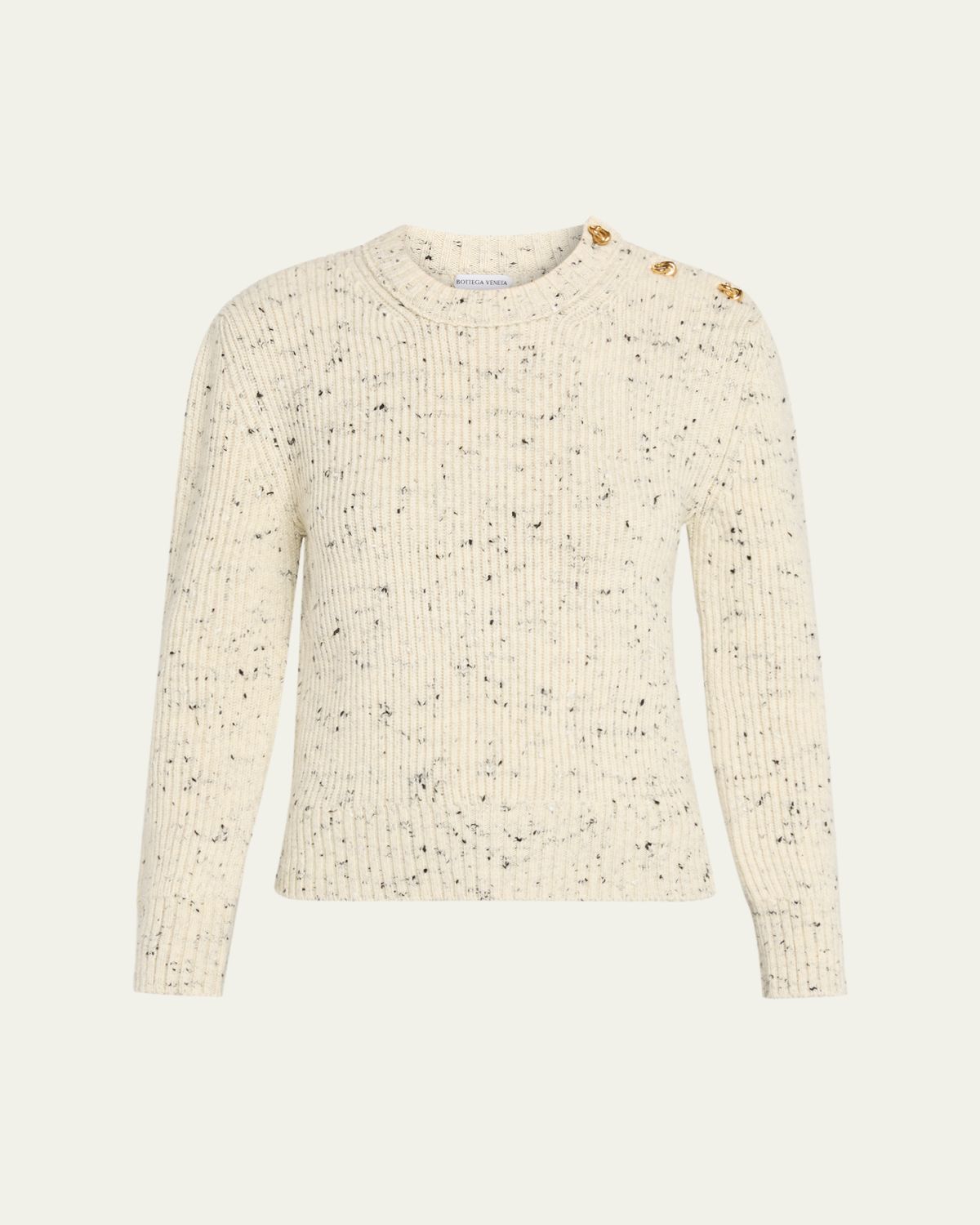 Bottega Veneta Button-Shoulder Speckled Rib Crewneck Sweater