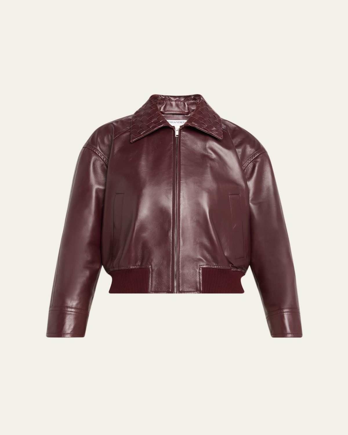 Bottega Veneta Intrecciato Collar Leather Bomber Jacket