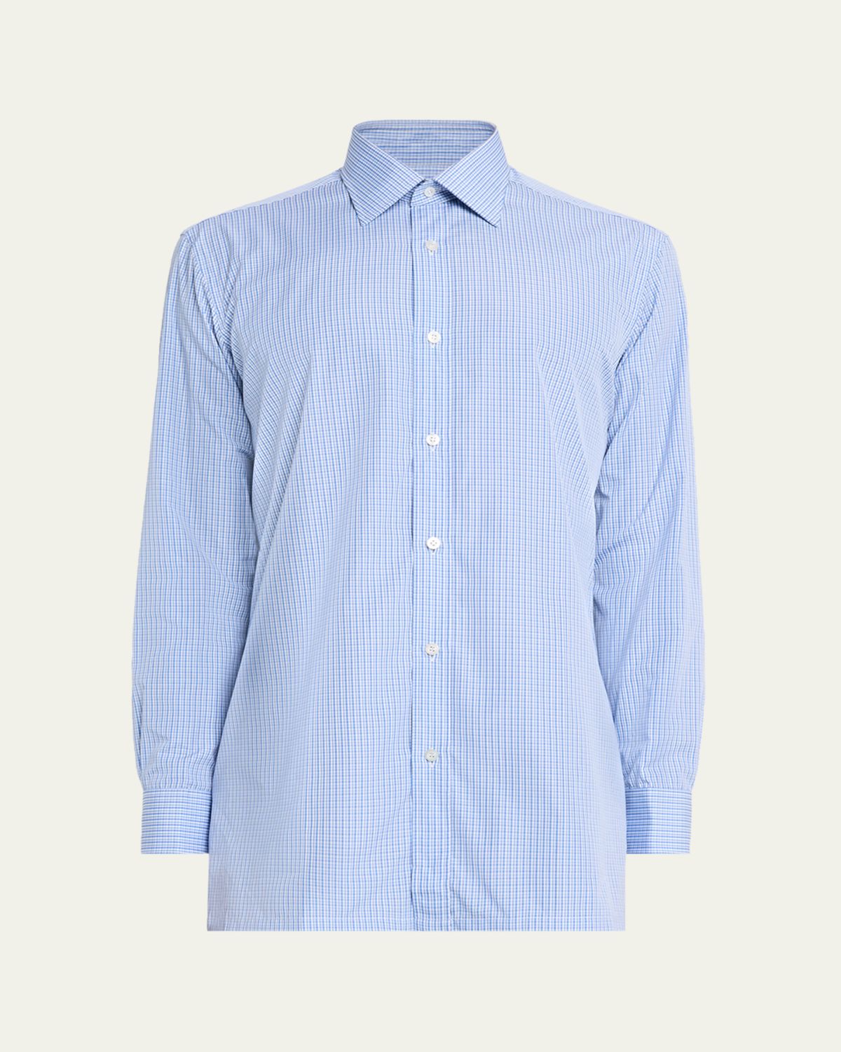 Charvet Men's Cotton Point Collar Micro-Plaid Sport Shirt