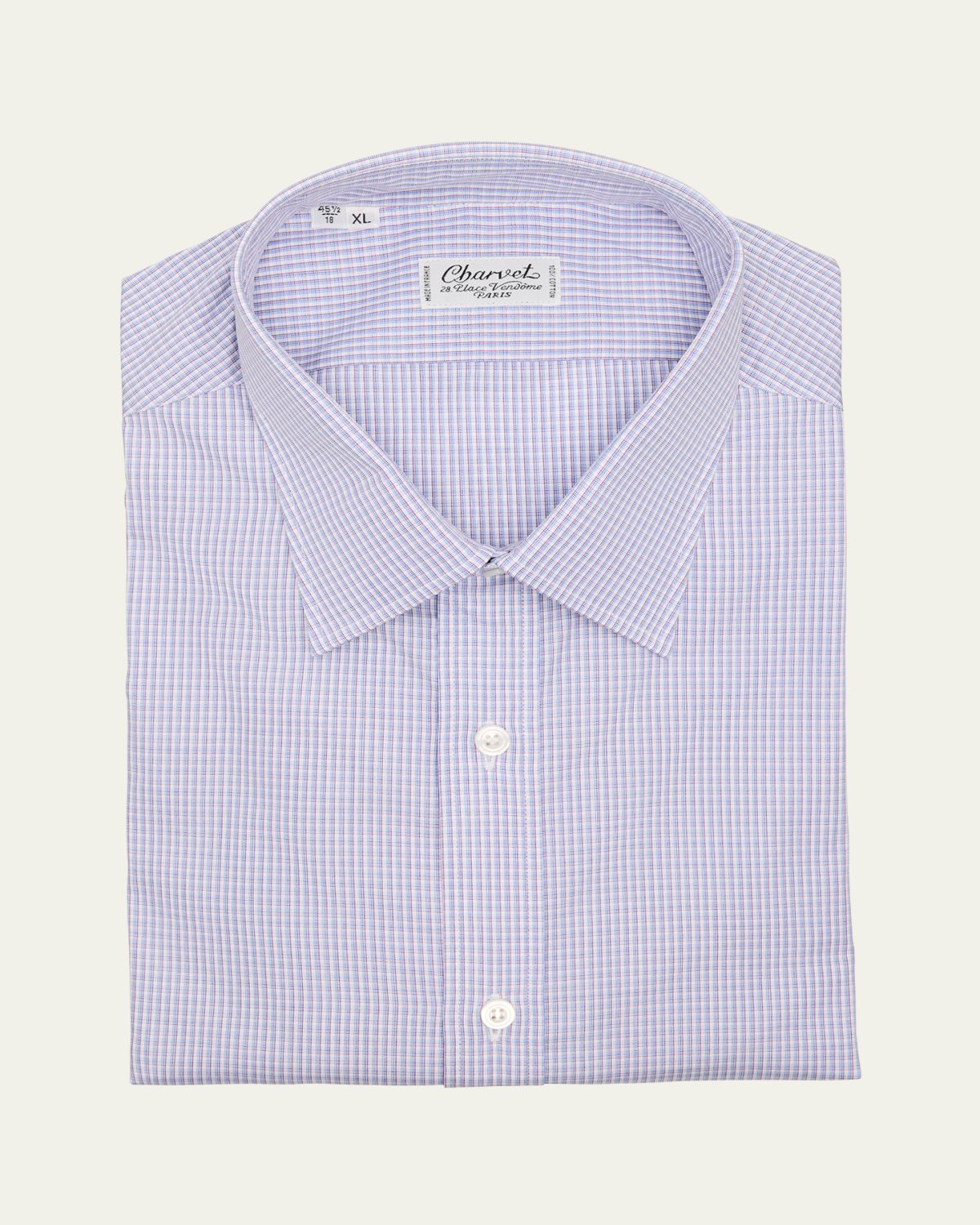 Charvet Men's Cotton Micro-Check Point Collar Slim Dress Shirt
