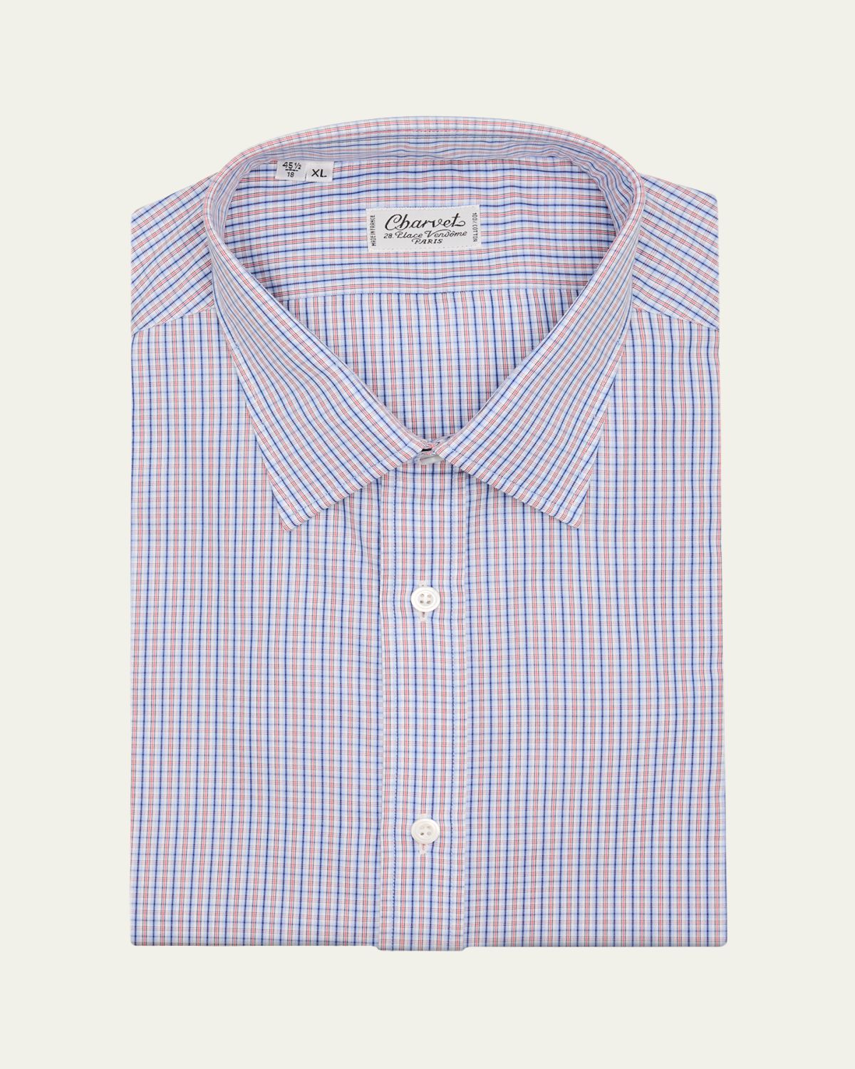 Charvet Men's Cotton Micro-Check Point Collar Slim Dress Shirt