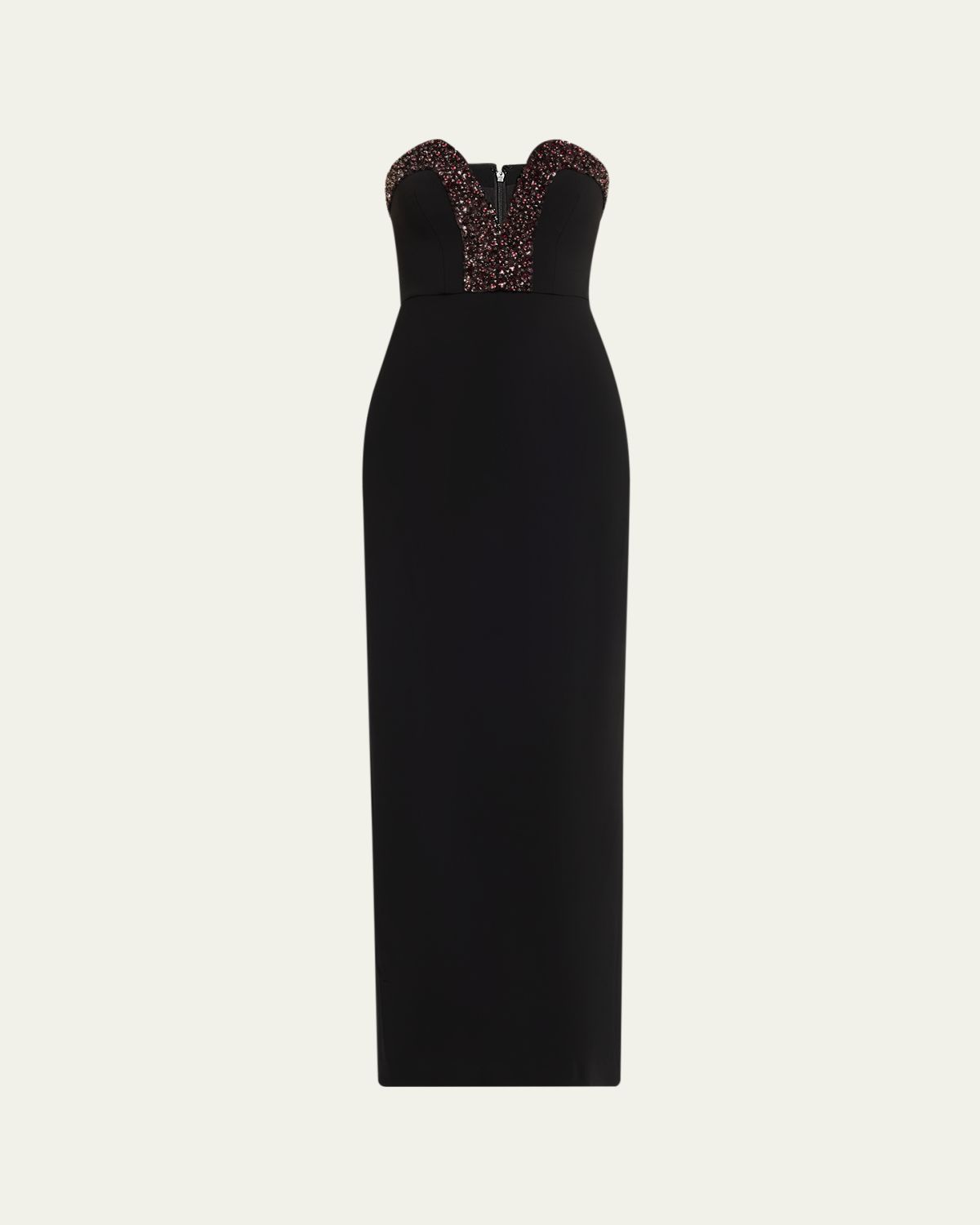 Halston Ila Bead-Trim Plunging Column Gown