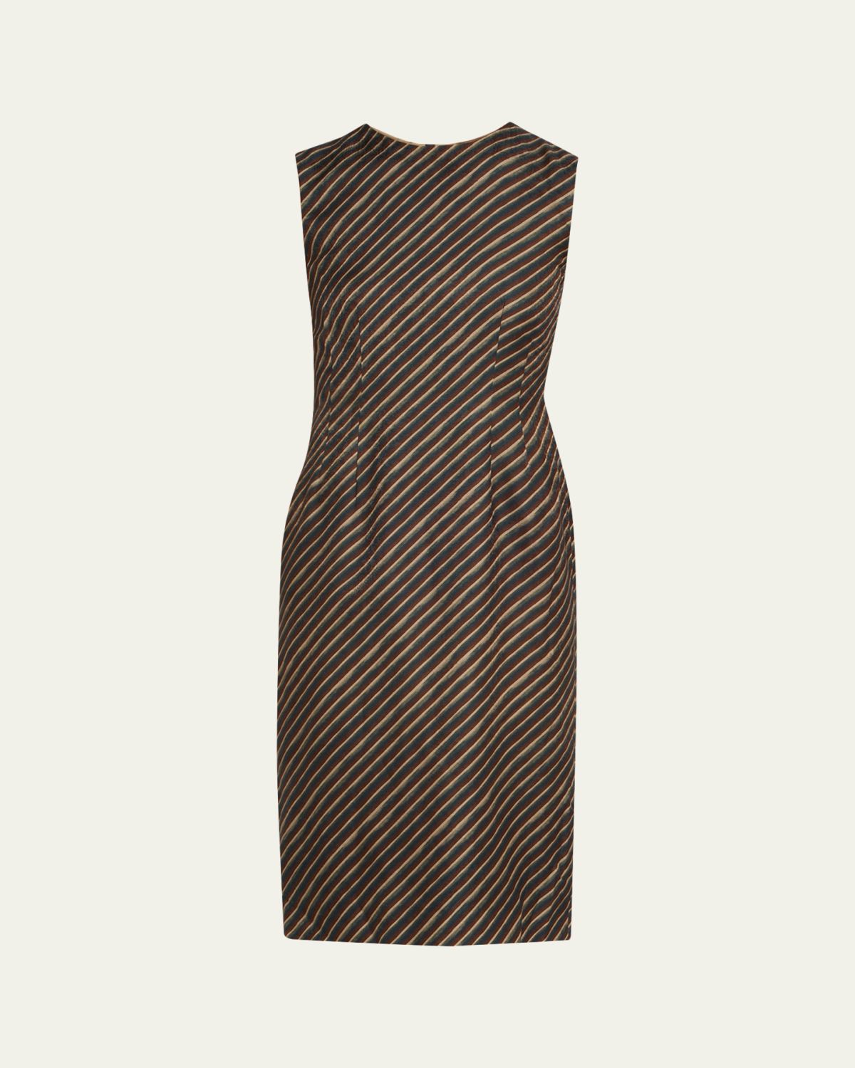 Dries Van Noten Delavina Diagonal Striped Sleeveless Sheath Dress