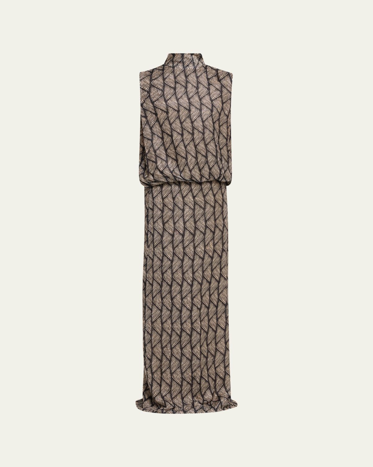 Dries Van Noten Debo Mock-Neck Velvet Draped Cutout Maxi Dress