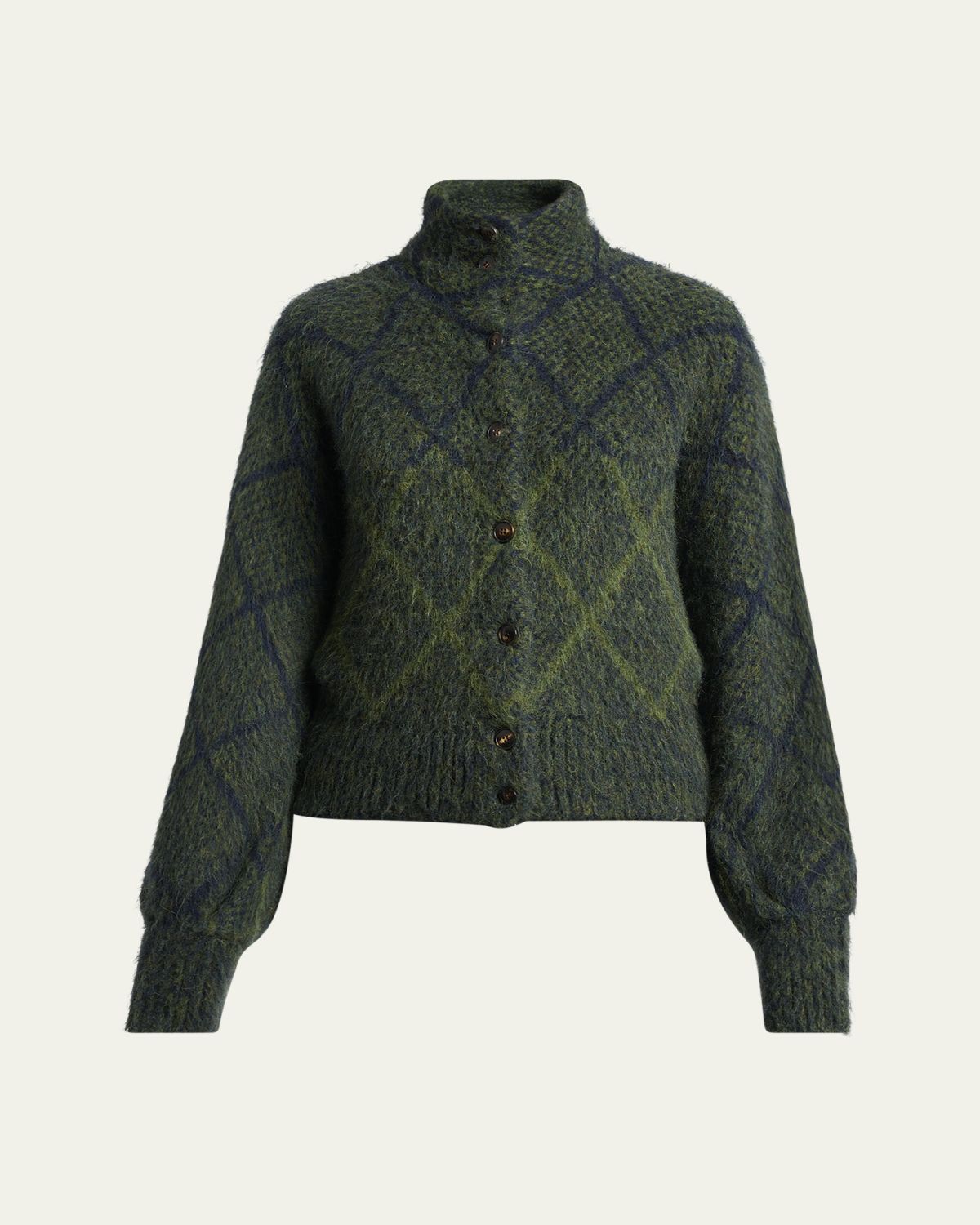 Dries Van Noten Diamond Knit Turtleneck Cardigan