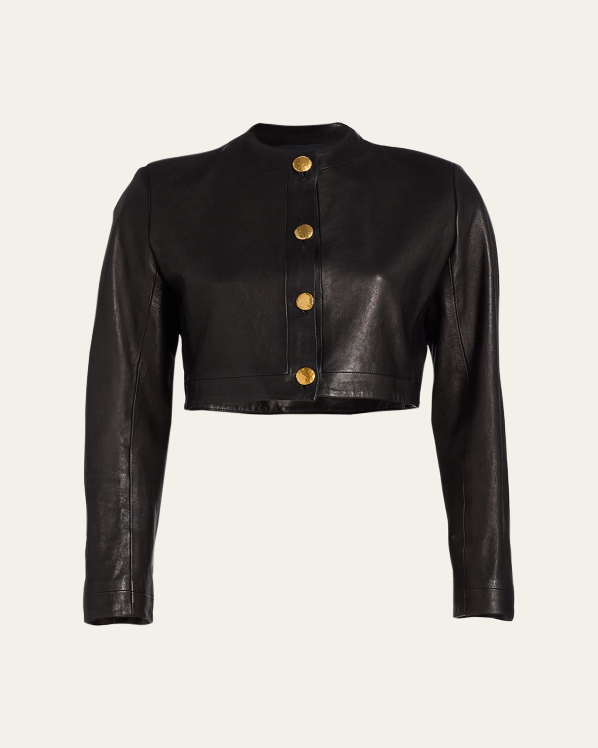 Sergio Hudson Leather Cropped Single-Breasted Jacket