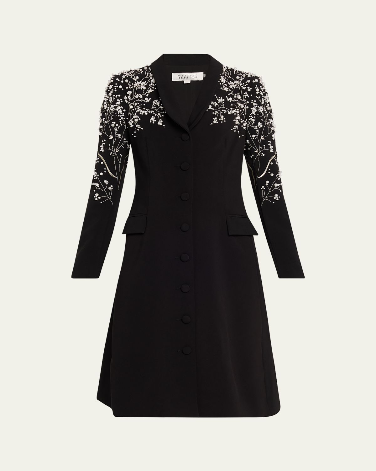 Rickie Freeman for Teri Jon Bead-Embroidered Crepe Blazer Dress