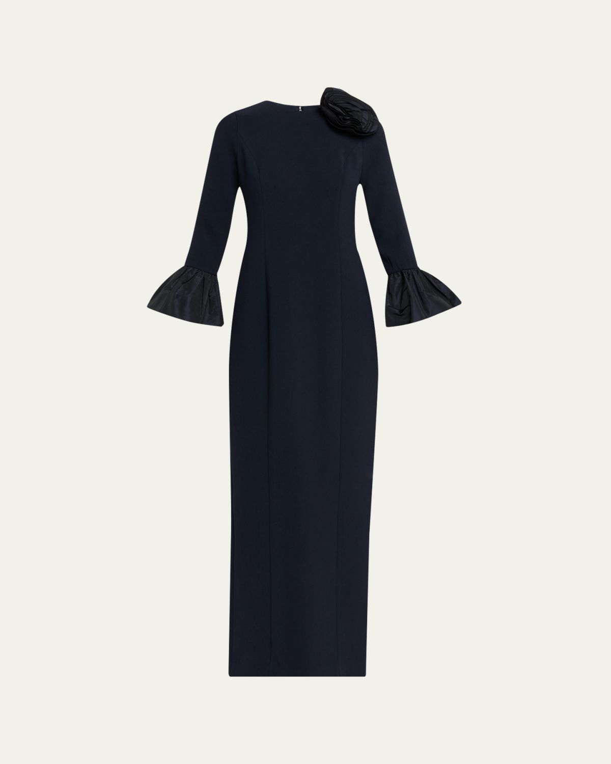 Rickie Freeman for Teri Jon Taffeta-Trim Crepe Column Gown