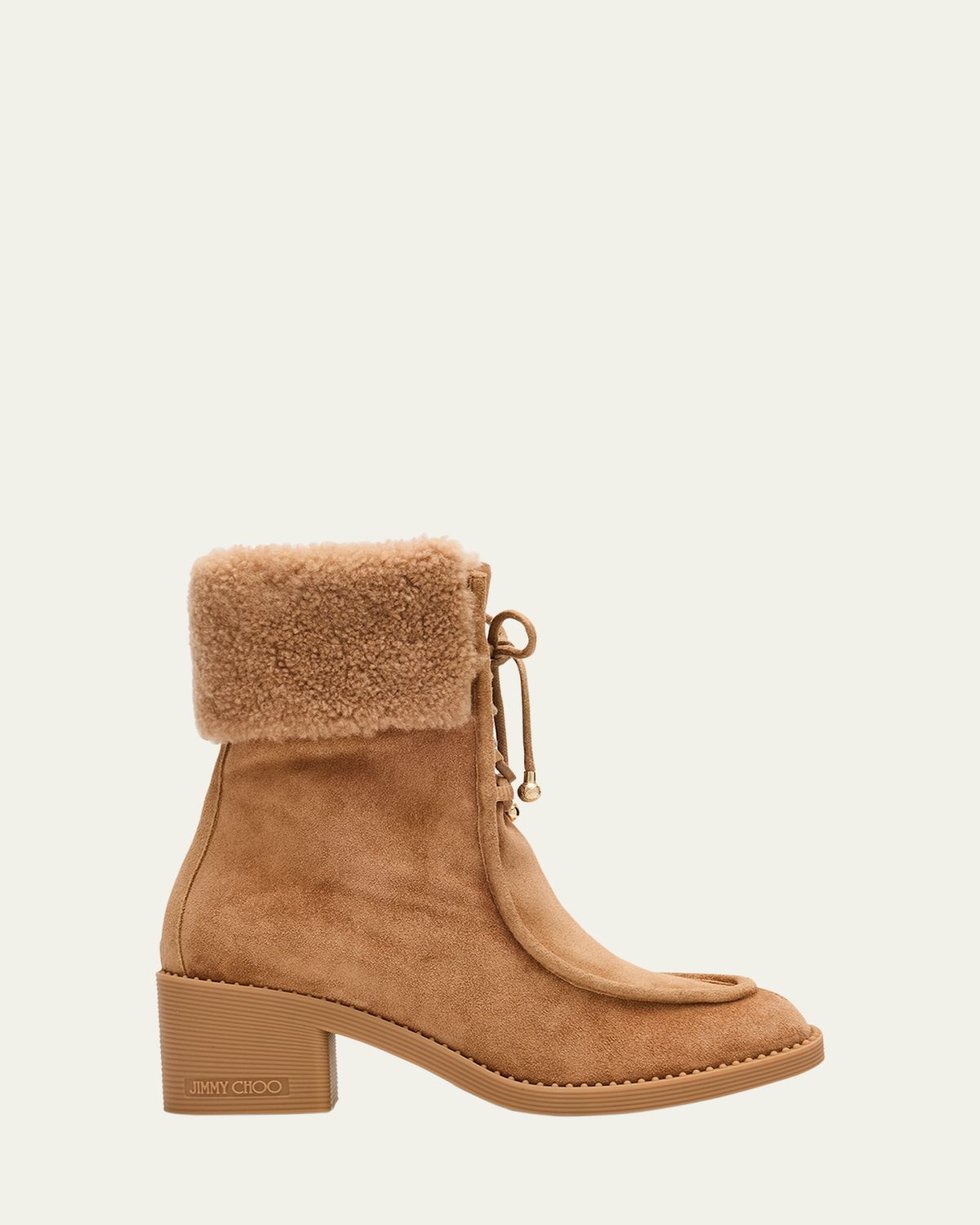 Jimmy Choo Hali 60 Suede Shearling-Collar Ankle Booties
