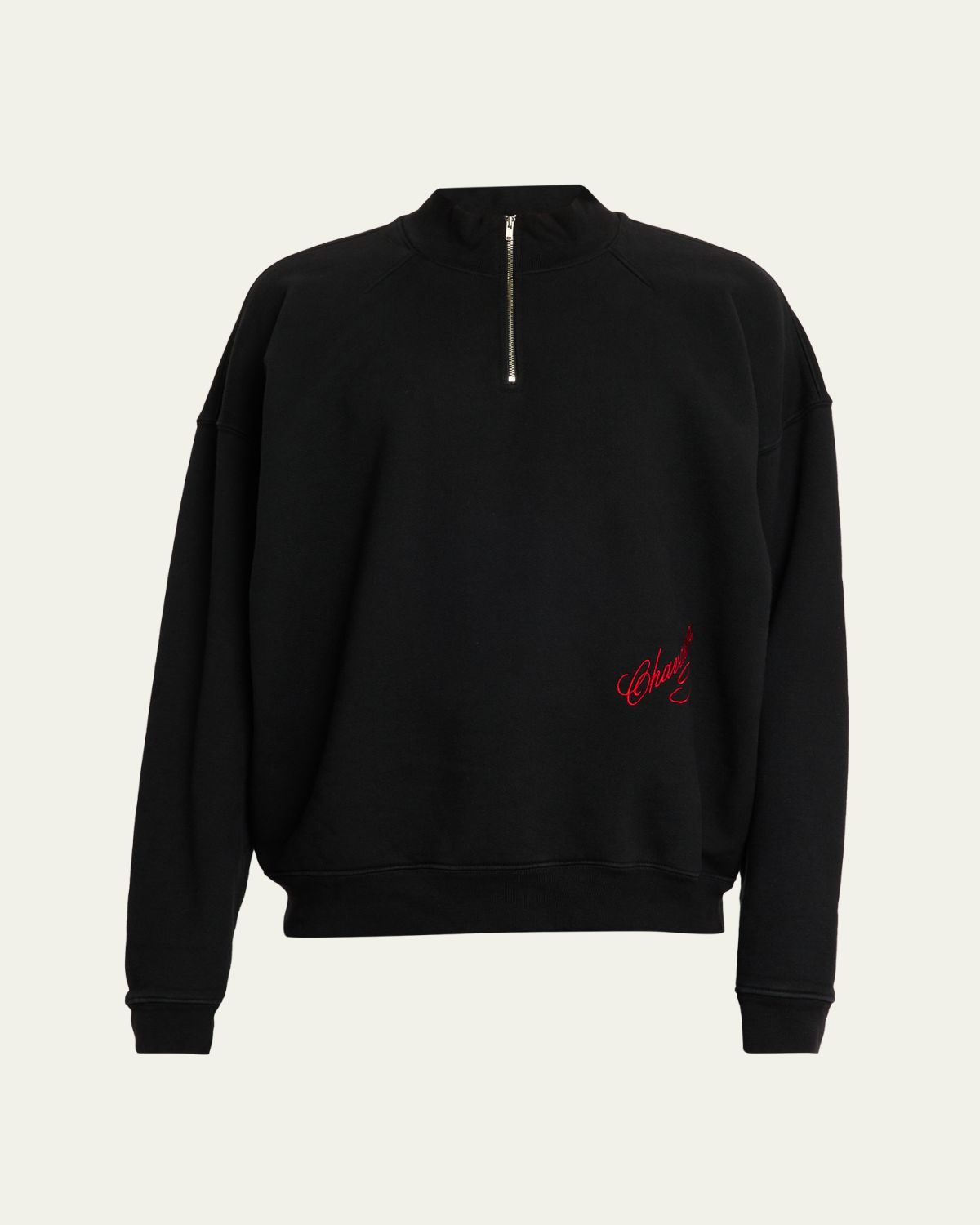 Willy Chavarria Men's Bravo Embroidered-Logo Cotton Quarter-Zip Sweater