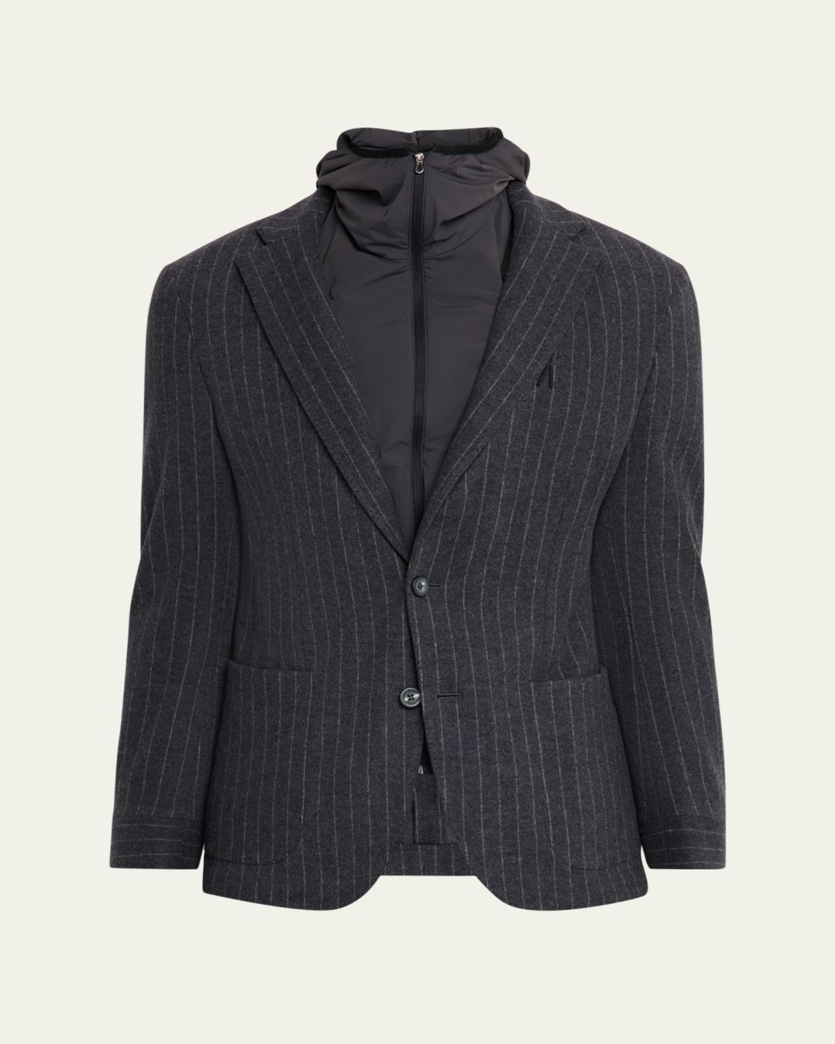 Sease Men's Hooded Wool Pinstripe Blazer