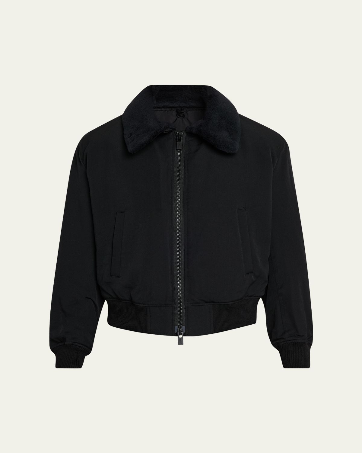 Yohji Yamamoto Men's Wool Gabardine Flight Jacket with Removable Faux Fur Collar