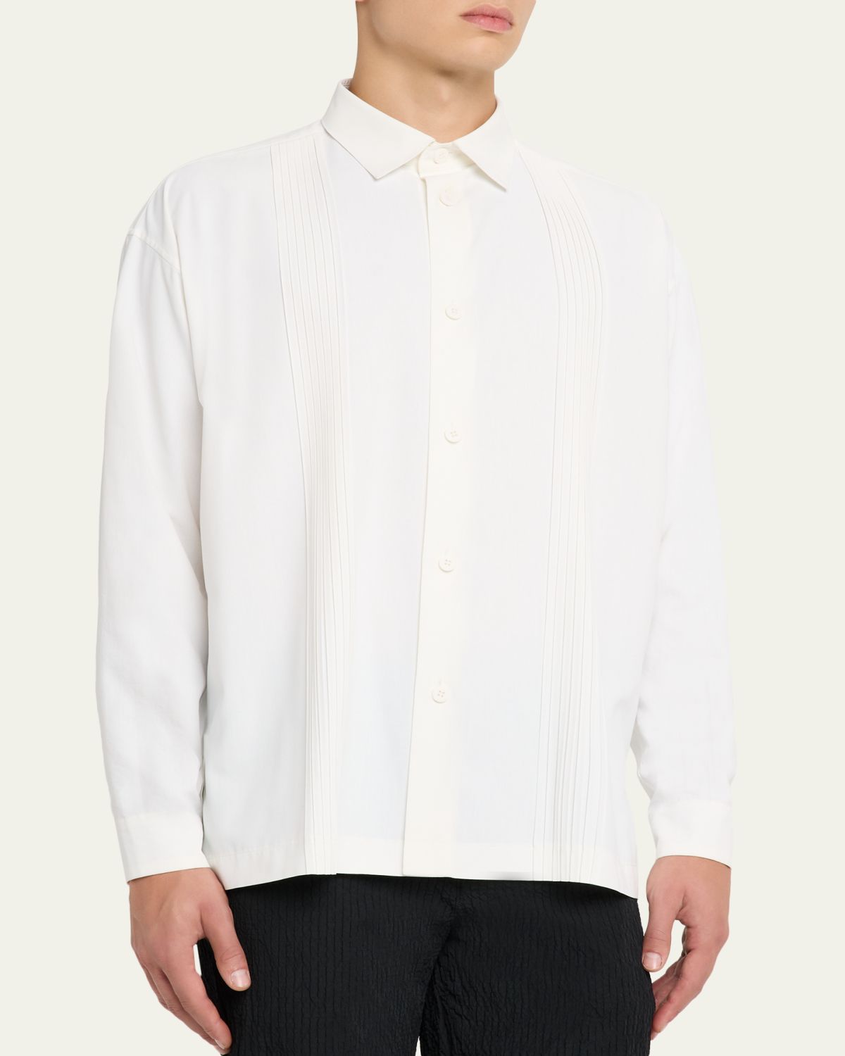 IM MEN Men's Polyester Pleated Stripe Sport Shirt | Thumbnail 4 IM MEN Men's Polyester Pleated Stripe Sport Shirt | Thumbnail 4