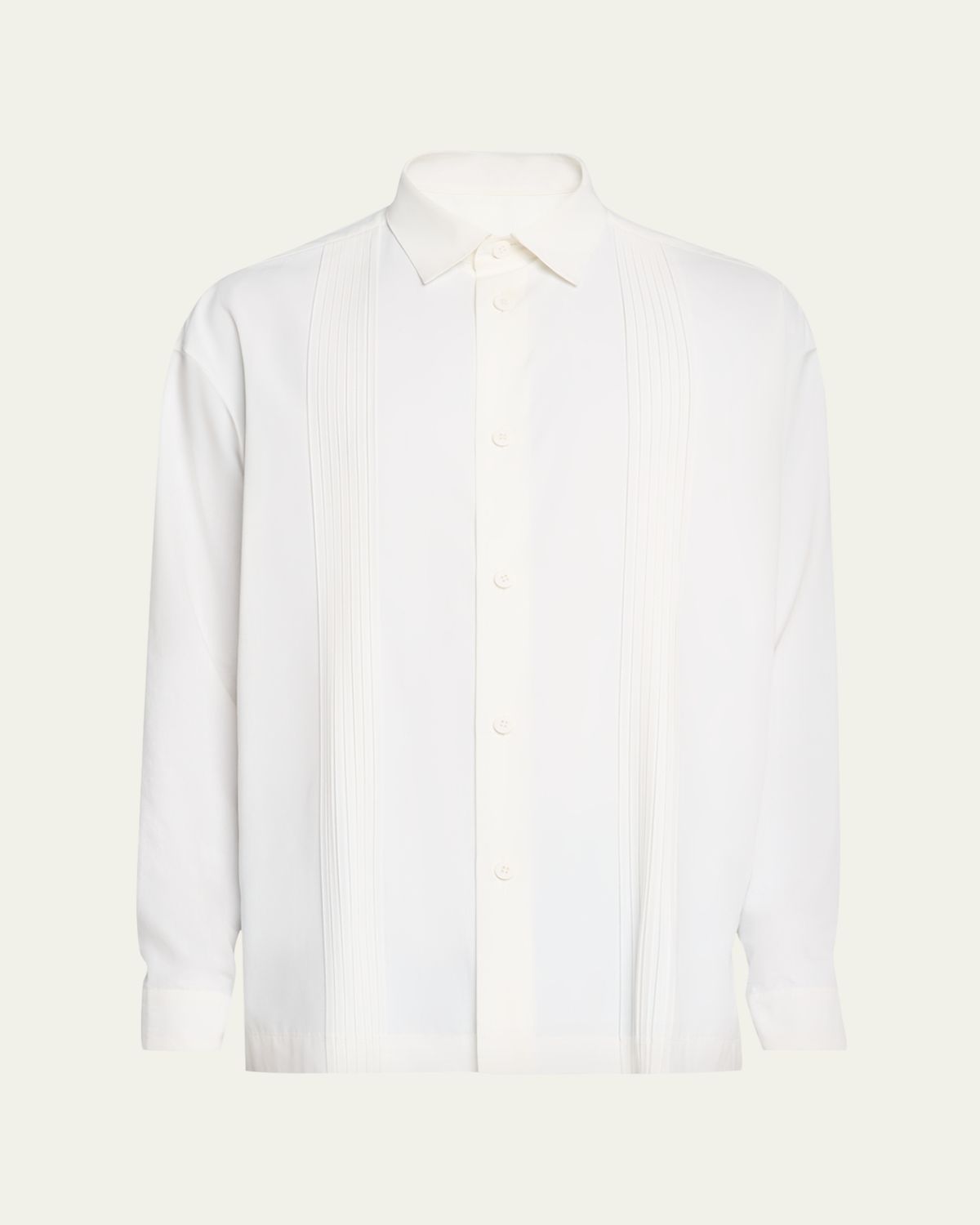 IM MEN Men's Polyester Pleated Stripe Sport Shirt
