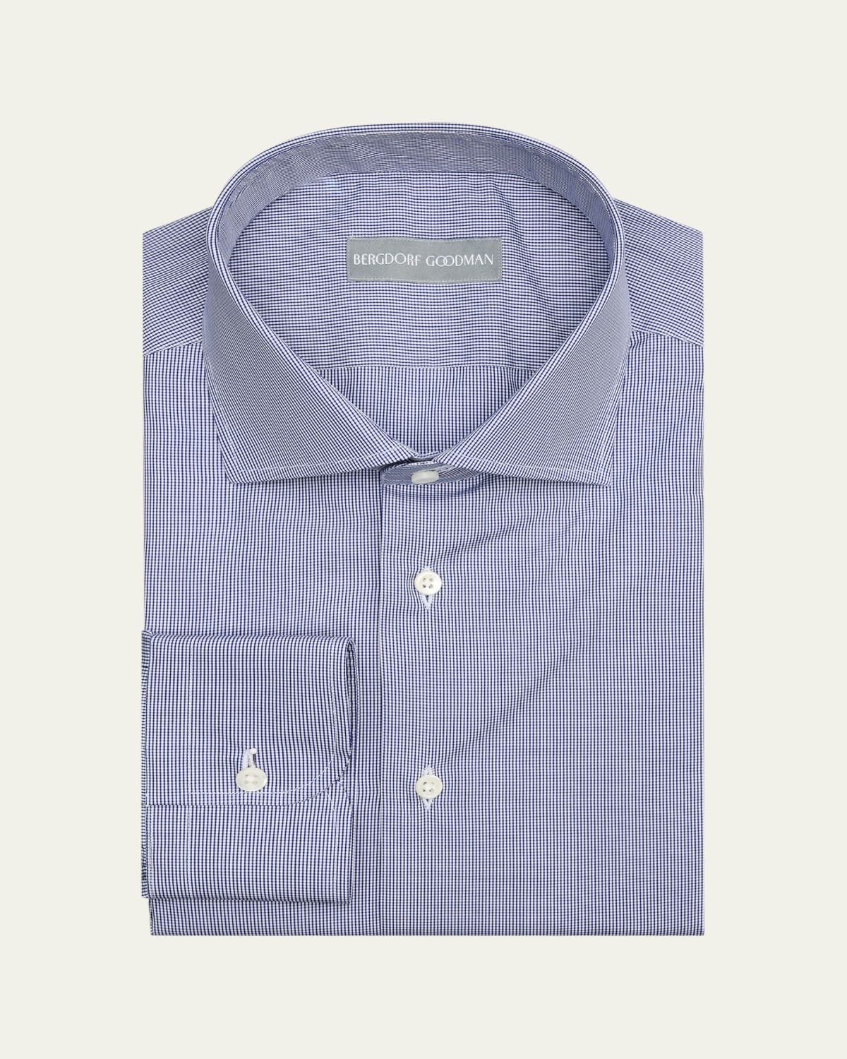 Bergdorf Goodman Men's Cotton Micro-Check Spread Collar Dress Shirt